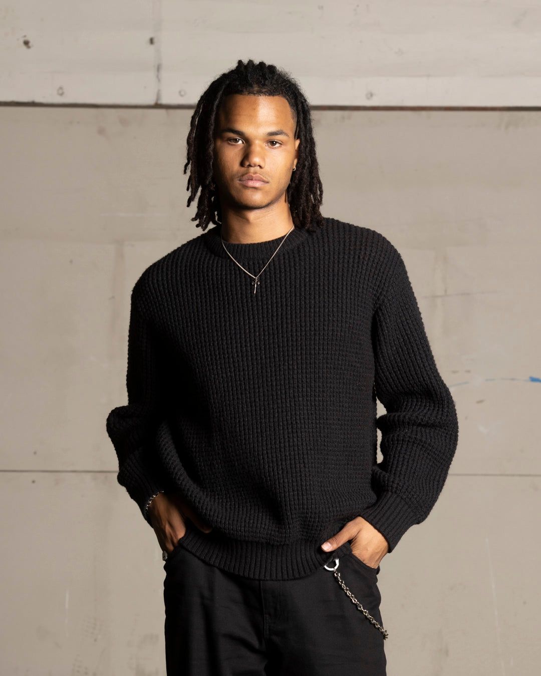 Saint Morta Oversized Waffle Crewneck Black sold by Culture Kings