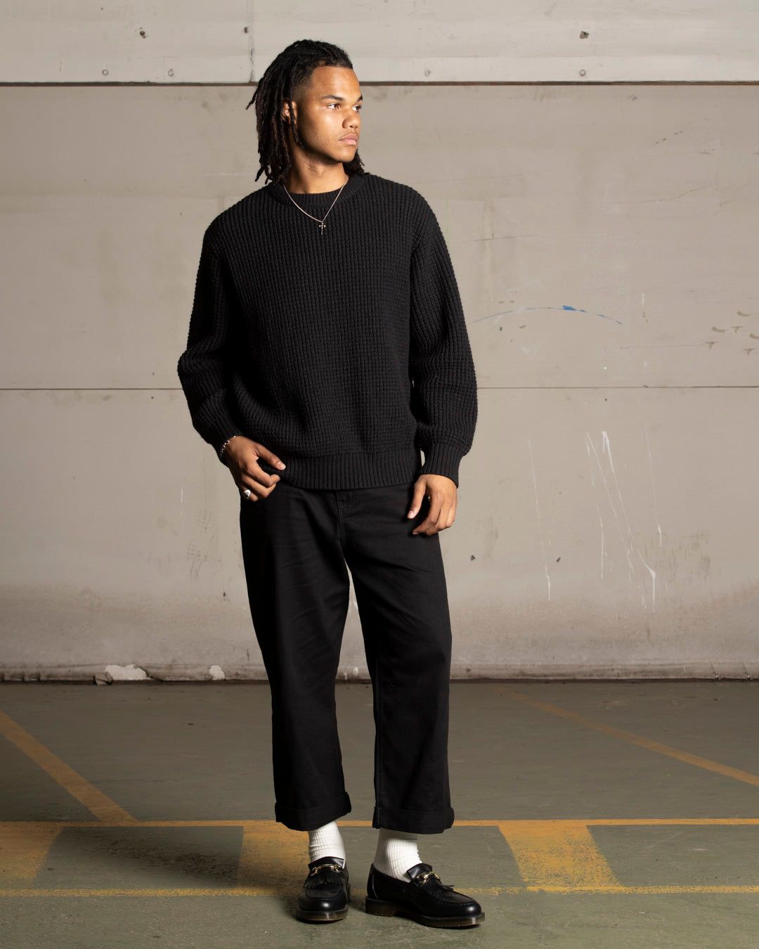 Saint Morta Oversized Waffle Crewneck Black sold by Culture Kings product image thumbnail 2