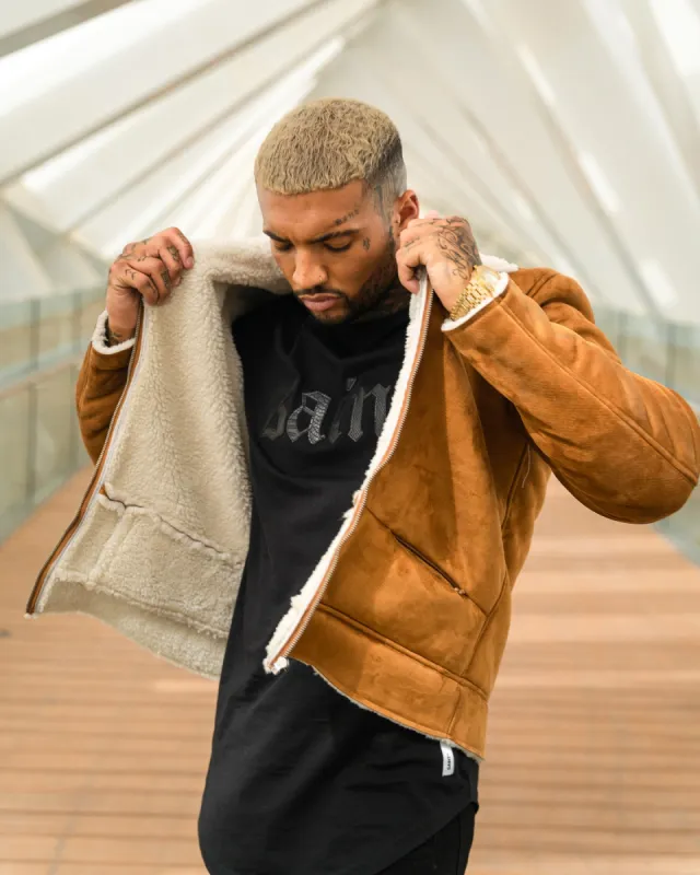 Saint Morta Renegade Sherpa Biker Jacket Tan/Cream sold by Culture Kings