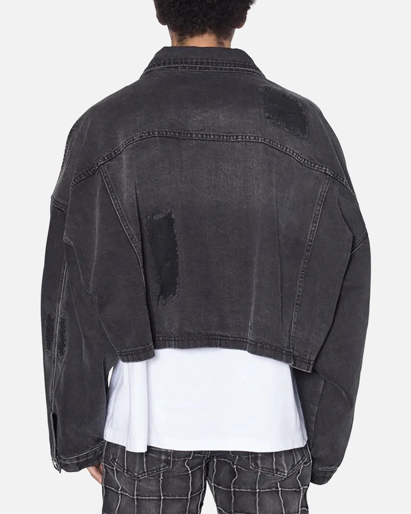 MNML Oversized Ripped Cropped Denim Jacket Washed Black sold by Culture Kings product image thumbnail 4