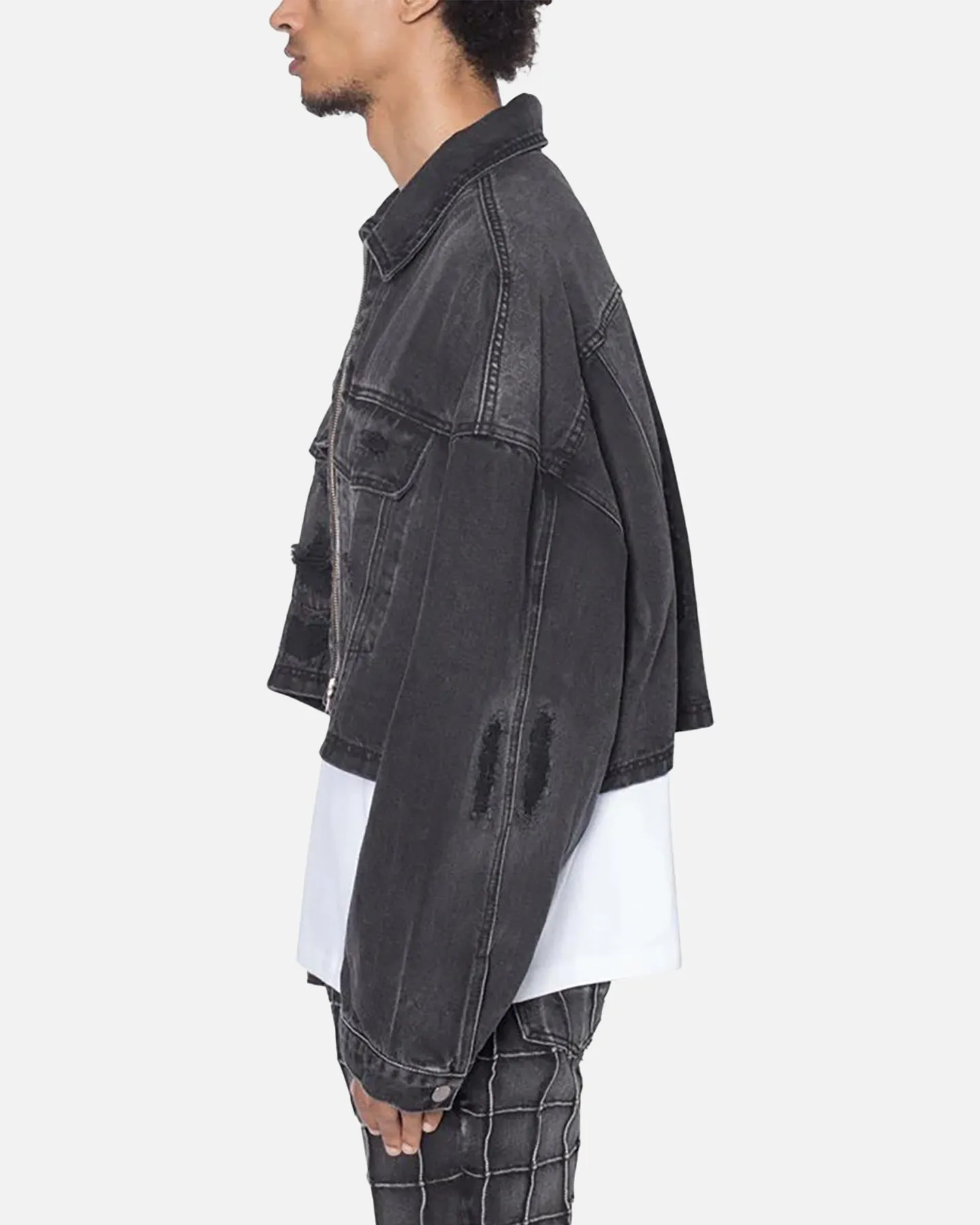 MNML Oversized Ripped Cropped Denim Jacket Washed Black sold by Culture Kings product image thumbnail 3