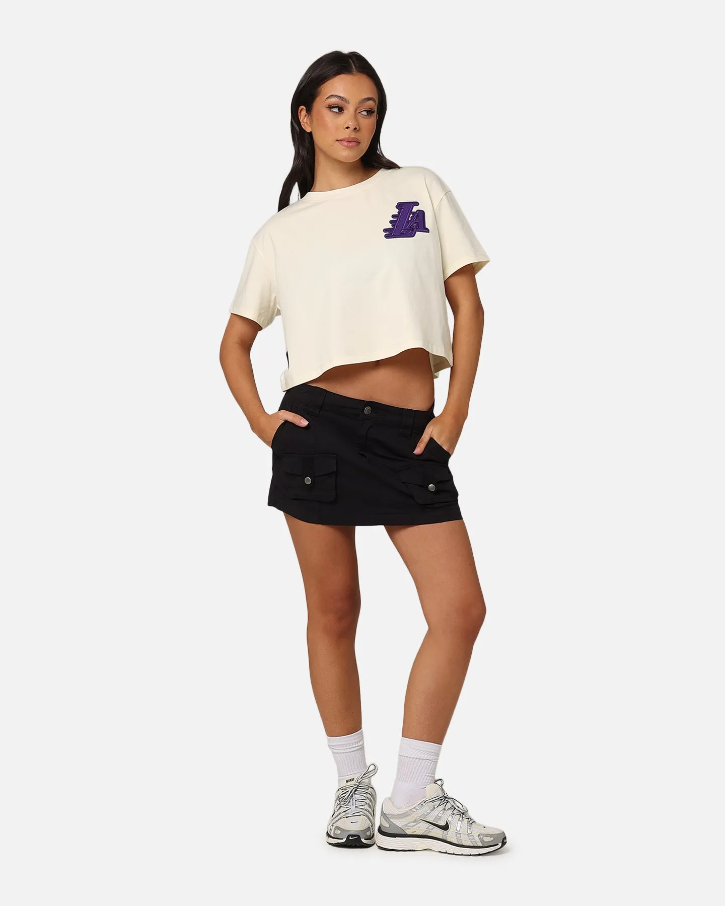 Pro Standard Women's Los Angeles Lakers Triple Tonal Cropped Boxy T-Shirt Eggshell sold by Culture Kings product image thumbnail 4