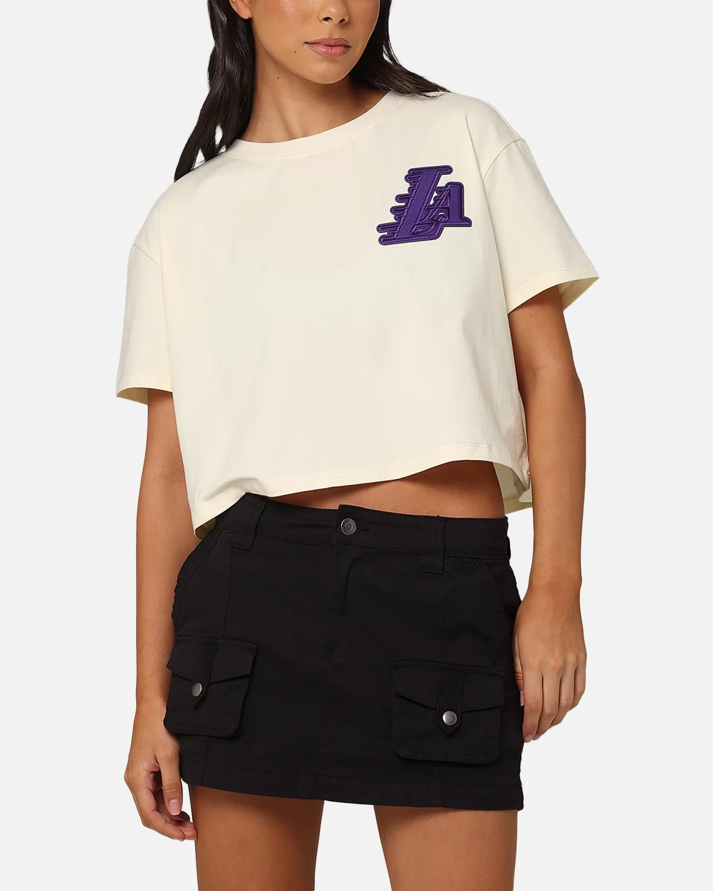Pro Standard Women's Los Angeles Lakers Triple Tonal Cropped Boxy T-Shirt Eggshell sold by Culture Kings product image thumbnail 2