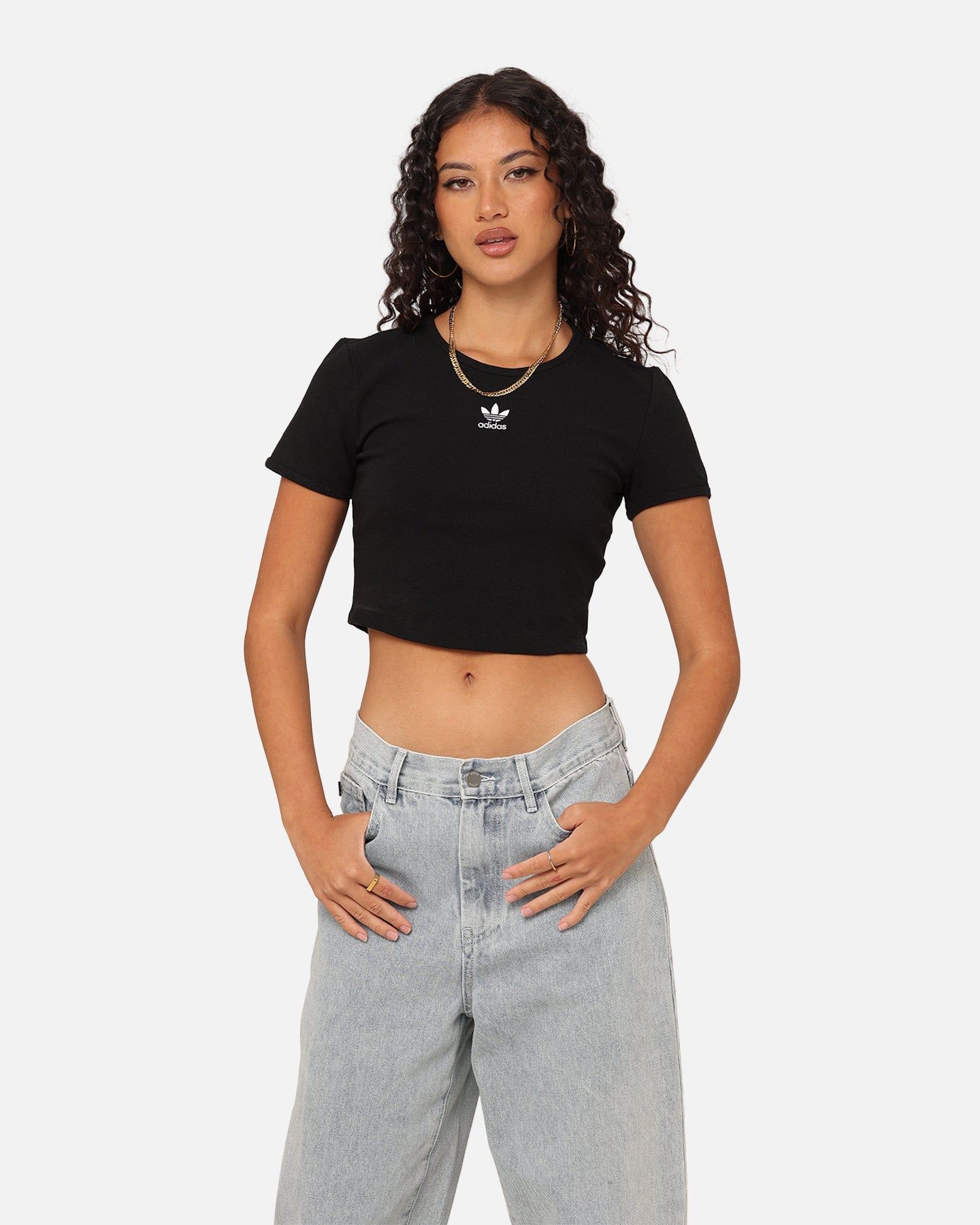 Adidas Women's Essentials Rib Baby T-Shirt Black sold by Culture Kings
