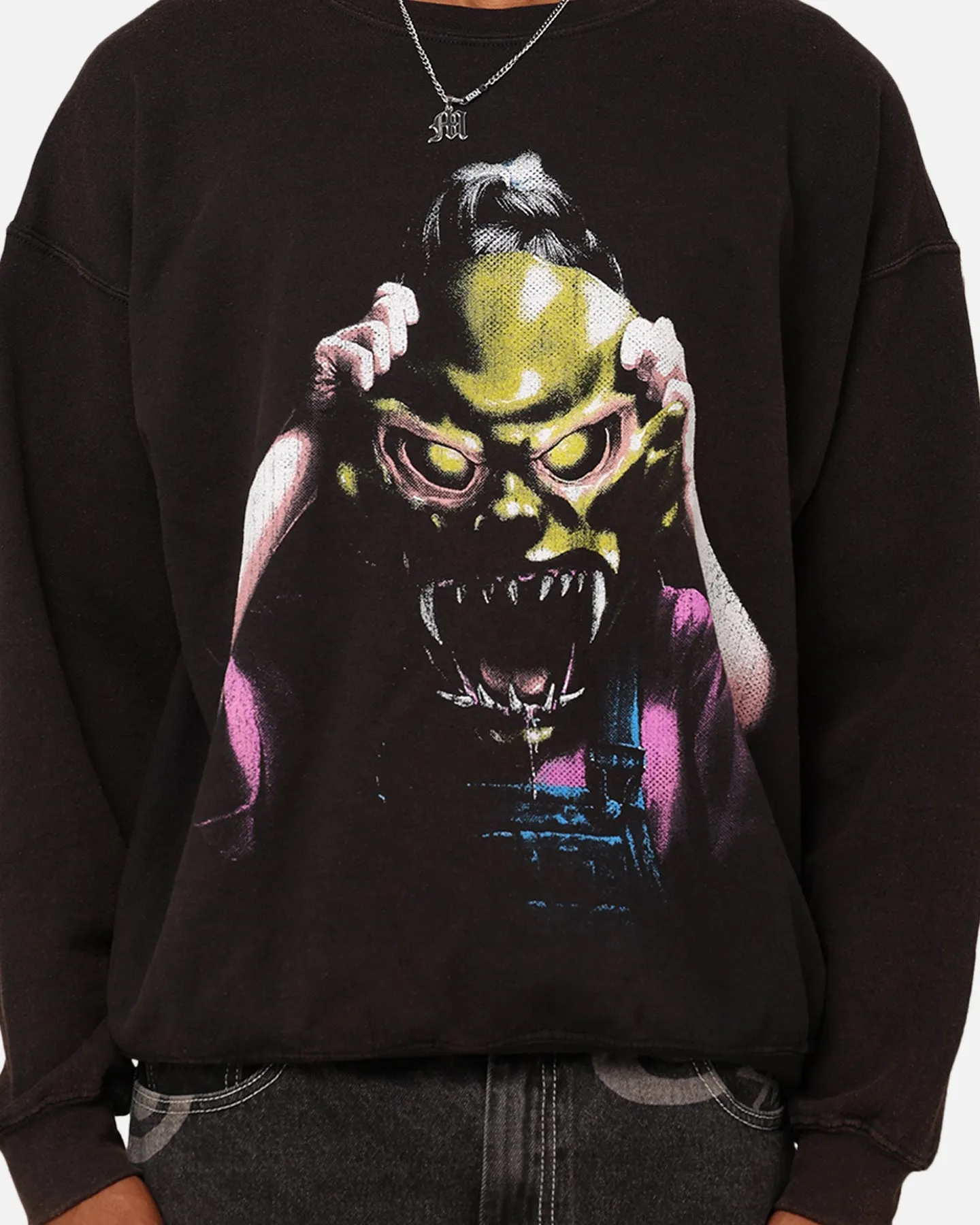 American Thrift X Goosebumps The Haunted Mask Crewneck Black Wash sold by Culture Kings product image thumbnail 4