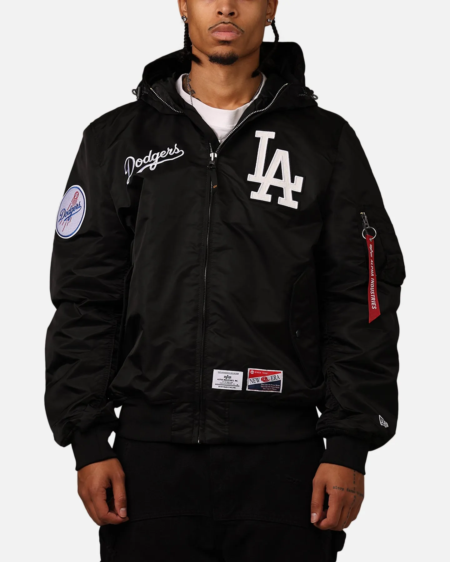 New Era Los Angeles Dodgers Alpha Industries L-2B Hooded Bomber Jacket Black sold by Culture Kings
