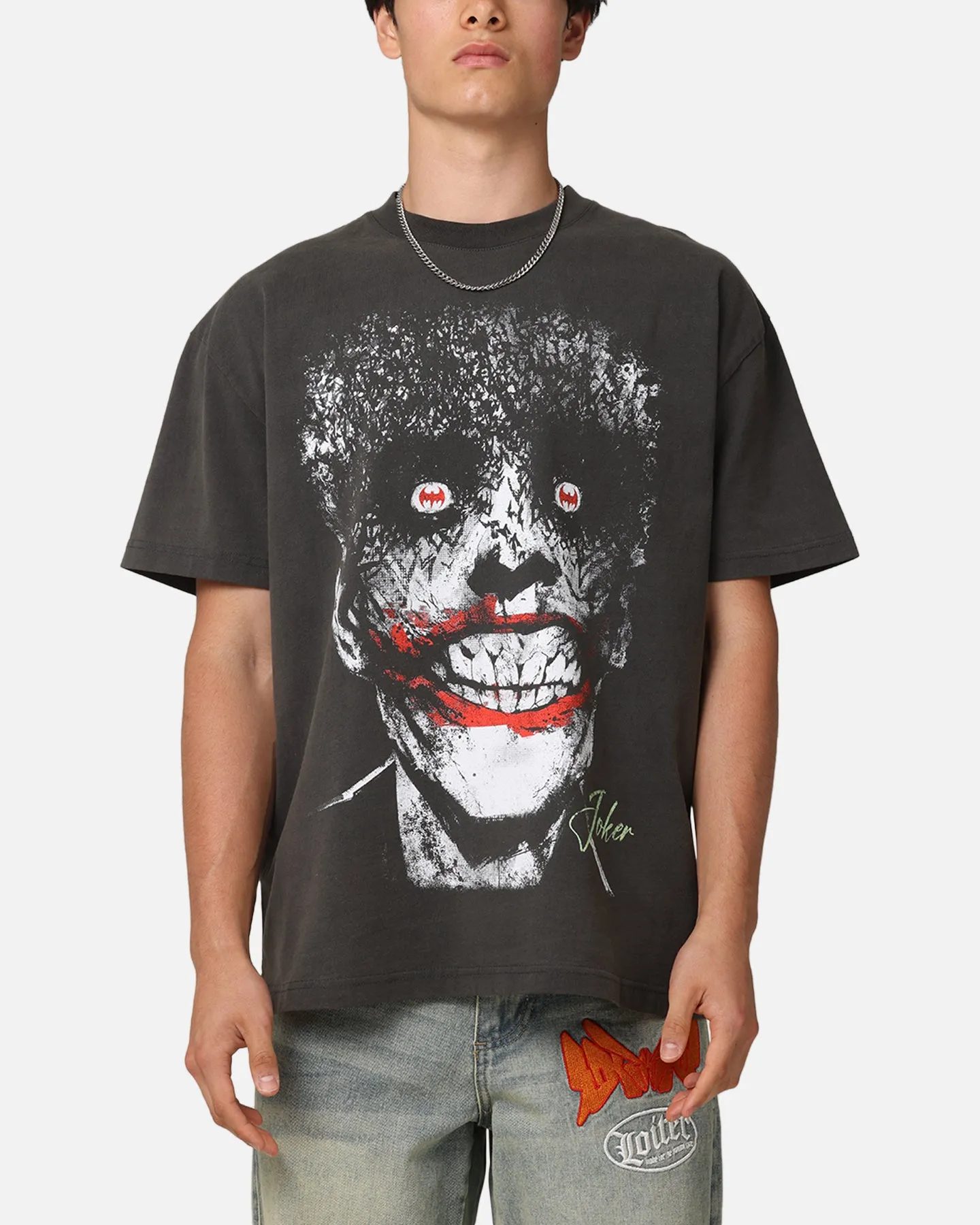 American Thrift X DC Batman The Joker Smile Heavyweight T-Shirt Black Wash sold by Culture Kings