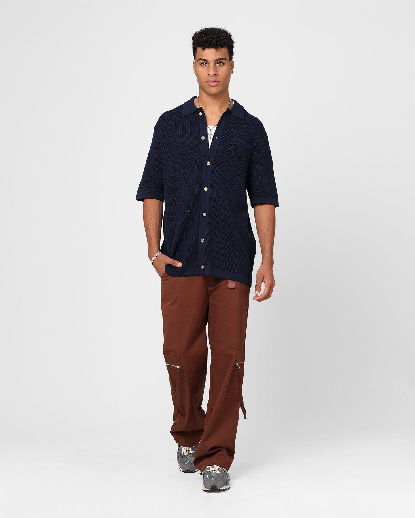 XXIII Zyair Knit Rib Button Up Shirt Navy sold by Culture Kings product image thumbnail 2
