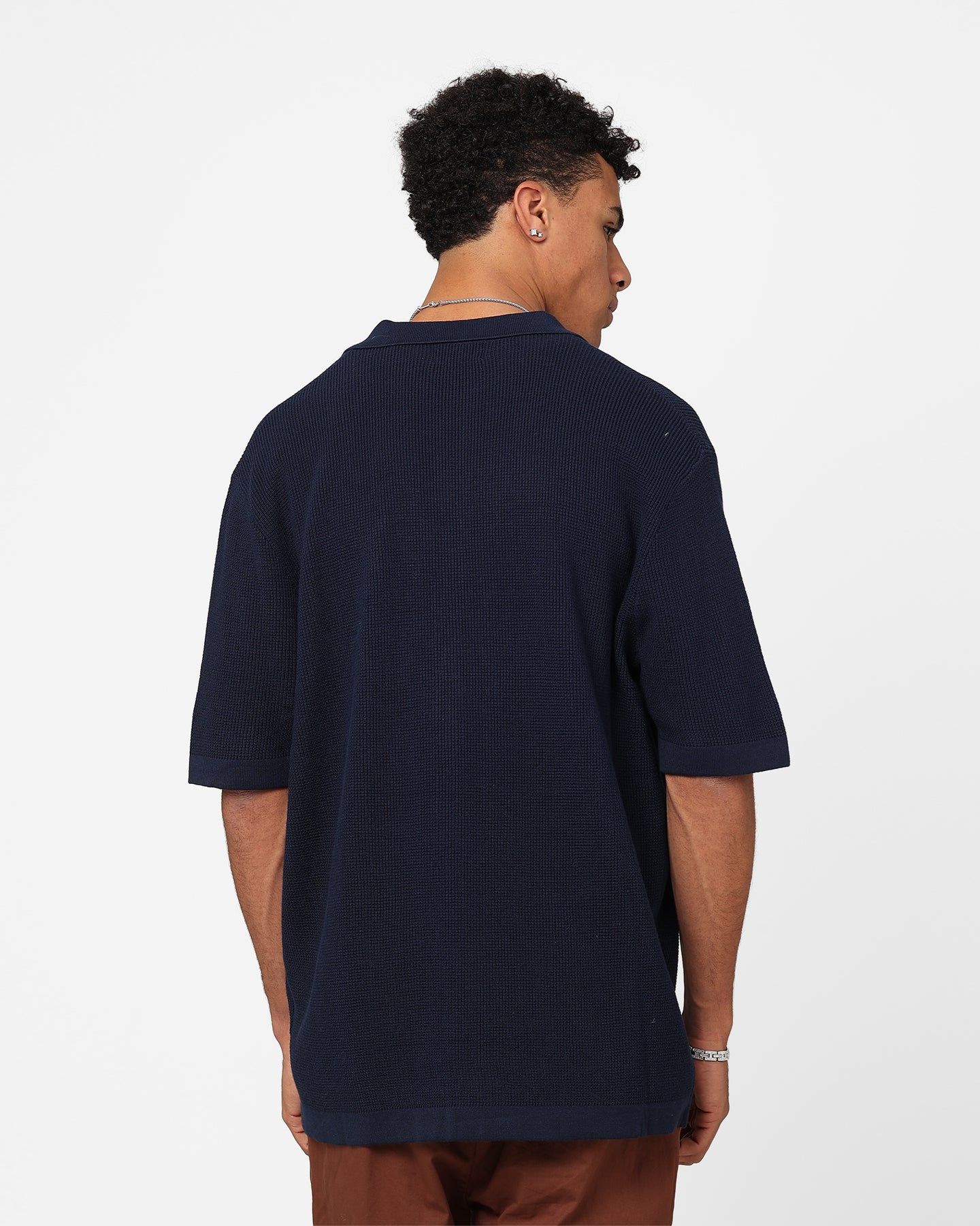 XXIII Zyair Knit Rib Button Up Shirt Navy sold by Culture Kings product image thumbnail 4