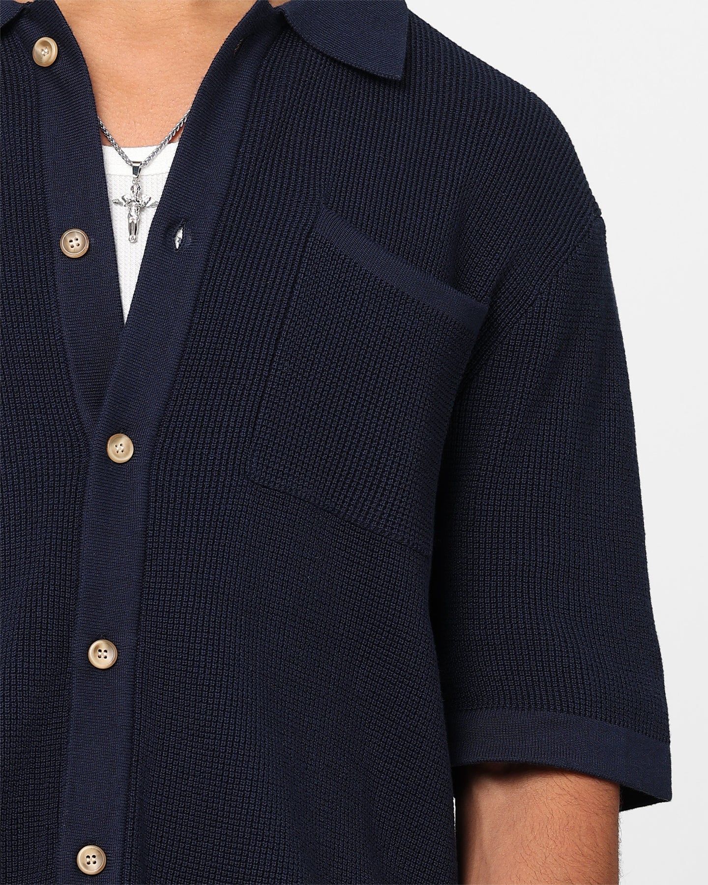XXIII Zyair Knit Rib Button Up Shirt Navy sold by Culture Kings product image thumbnail 3