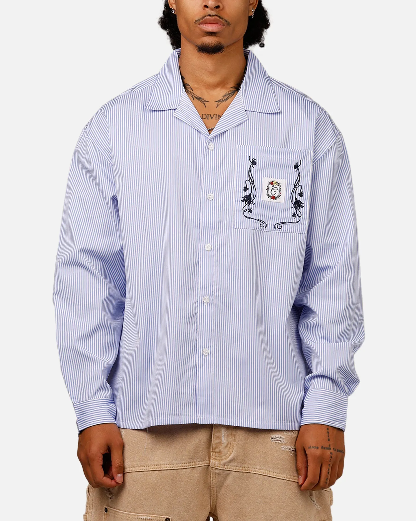 Carre Floral Oversized Button Up Shirt Blue Stripe/White sold by Culture Kings