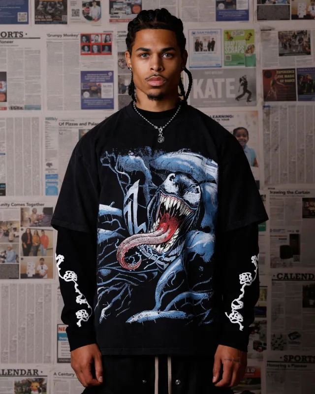 Goat Crew Marvel Venom Poster Vintage T-Shirt Black Acidwash sold by Culture Kings