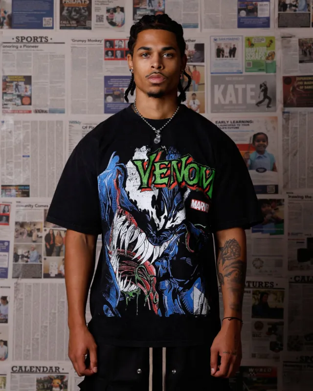 Goat Crew Marvel Venom Eddie Brock T-Shirt Black Acidwash sold by Culture Kings
