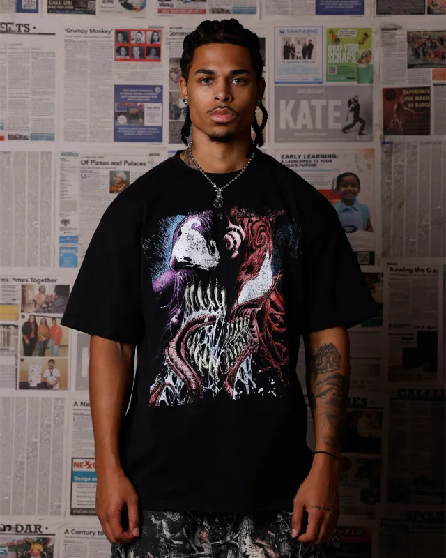Goat Crew Marvel Venom Face T-Shirt Black Acidwash sold by Culture Kings