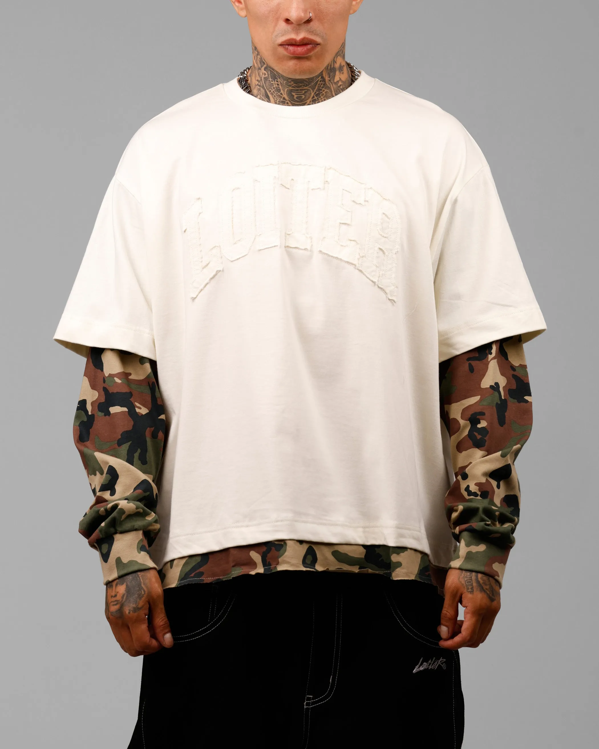 Loiter Impact Long Sleeve T-Shirt Washed White/Camo sold by Culture Kings