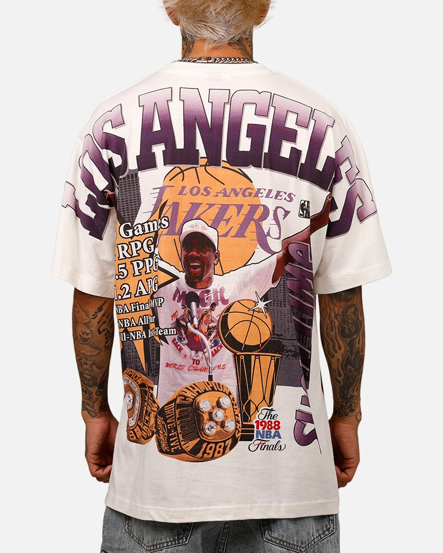 Mitchell & Ness Los Angeles Lakers Magic Johnson Rings T-Shirt Vintage White sold by Culture Kings product image thumbnail 2
