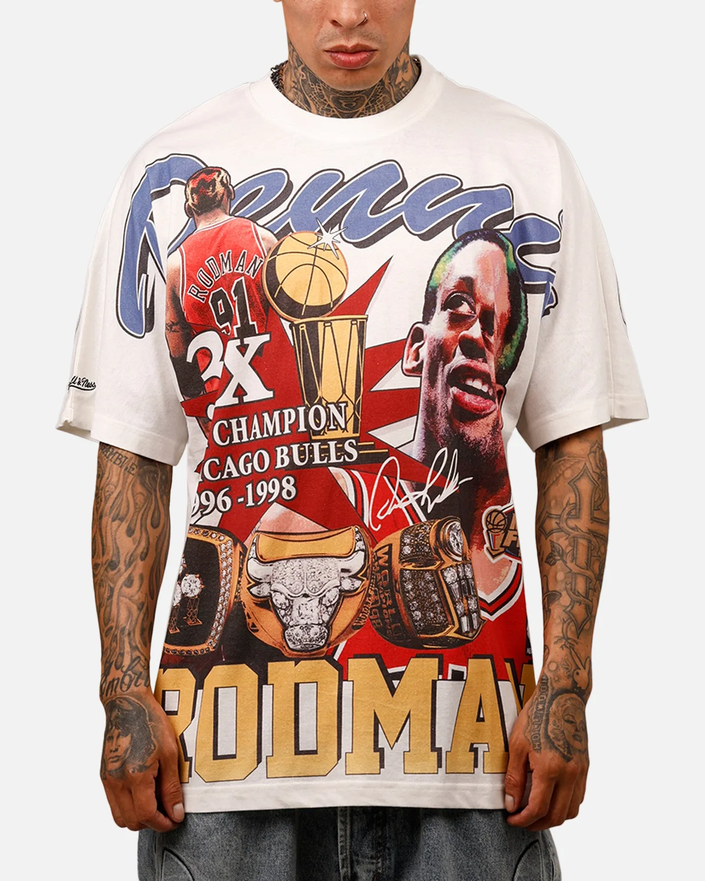 Mitchell & Ness Chicago Bulls Dennis Rodman Rings T-Shirt Vintage White sold by Culture Kings