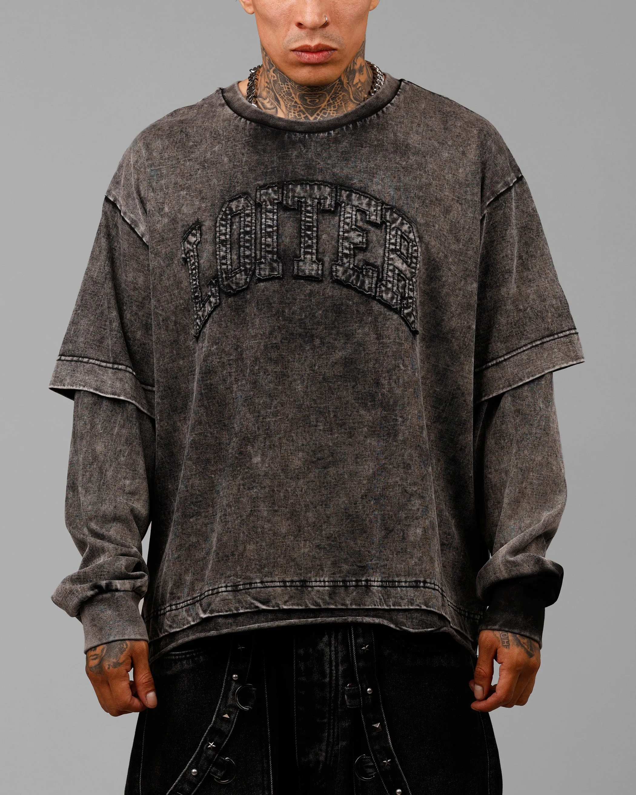 Loiter Impact Long Sleeve T-Shirt Washed Black/White sold by Culture Kings