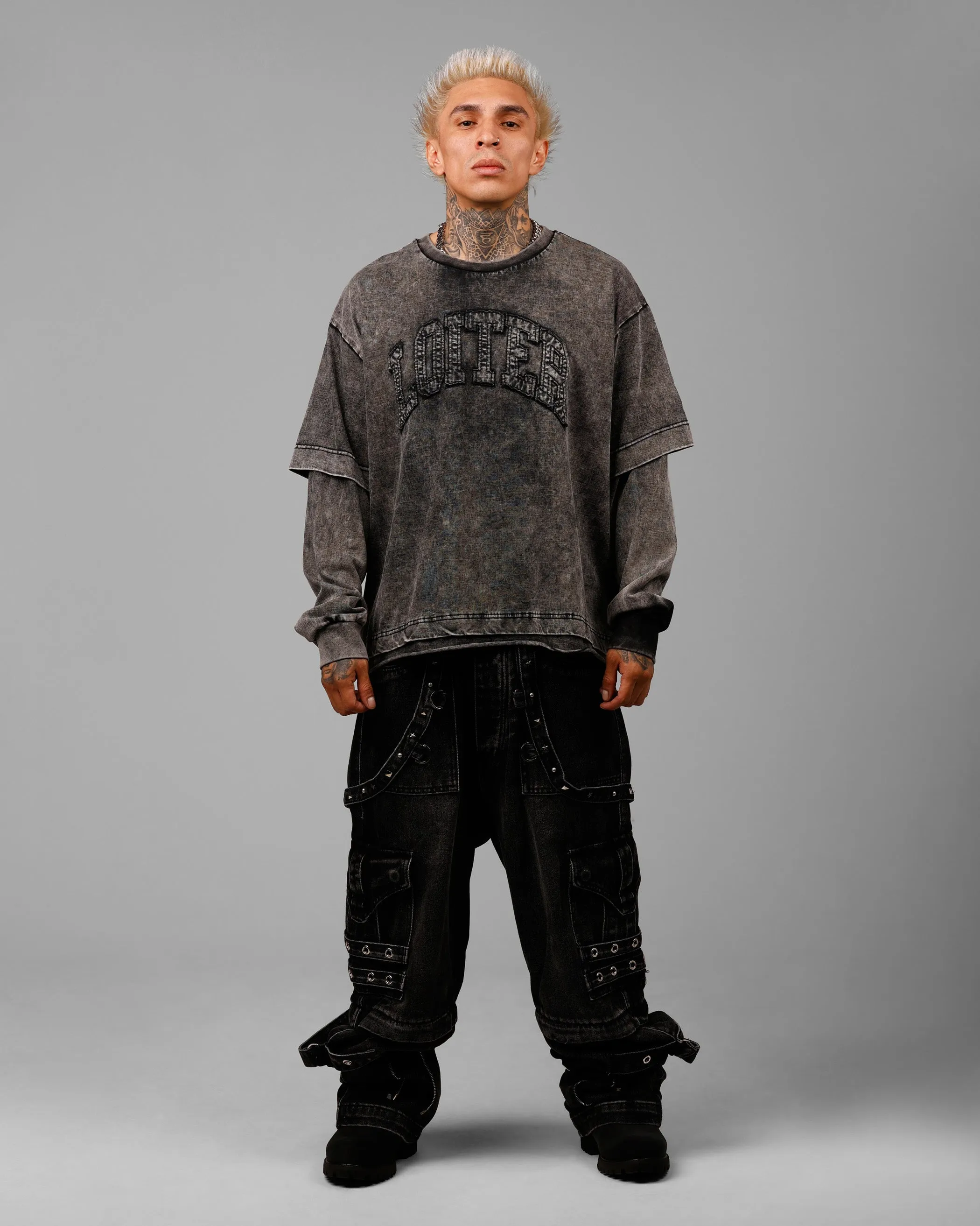 Loiter Impact Long Sleeve T-Shirt Washed Black/White sold by Culture Kings product image thumbnail 3