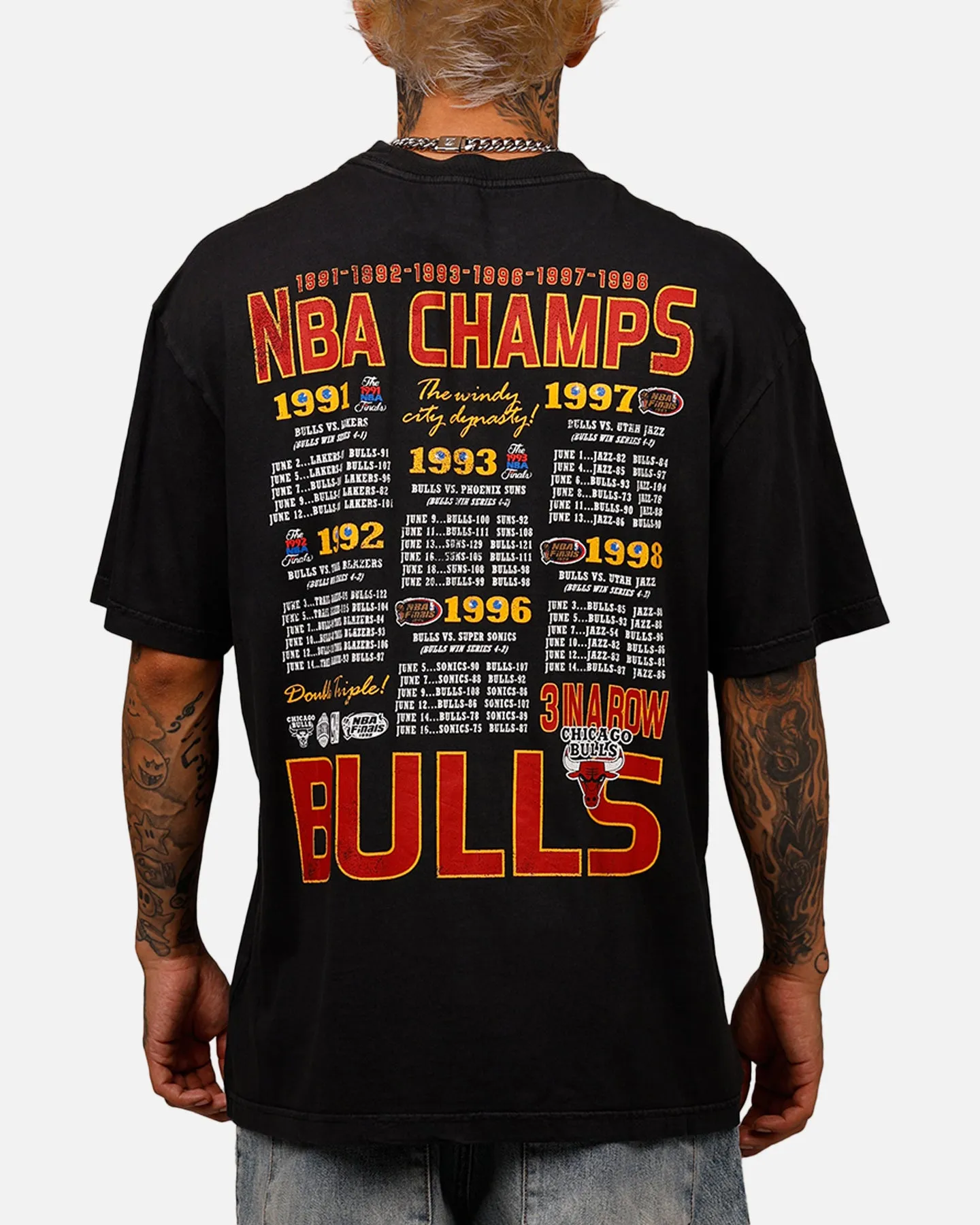 Mitchell & Ness Chicago Bulls Explode Champions T-Shirt Overdyed Black sold by Culture Kings