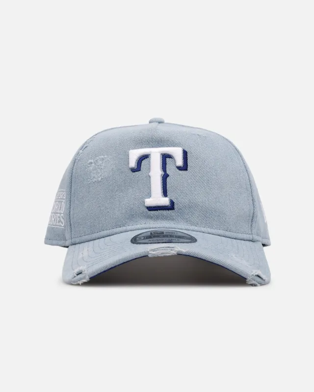 New Era Texas Rangers 'Distressed Denim' 9FORTY A-Frame Snapback Light Wash Denim made by New Era