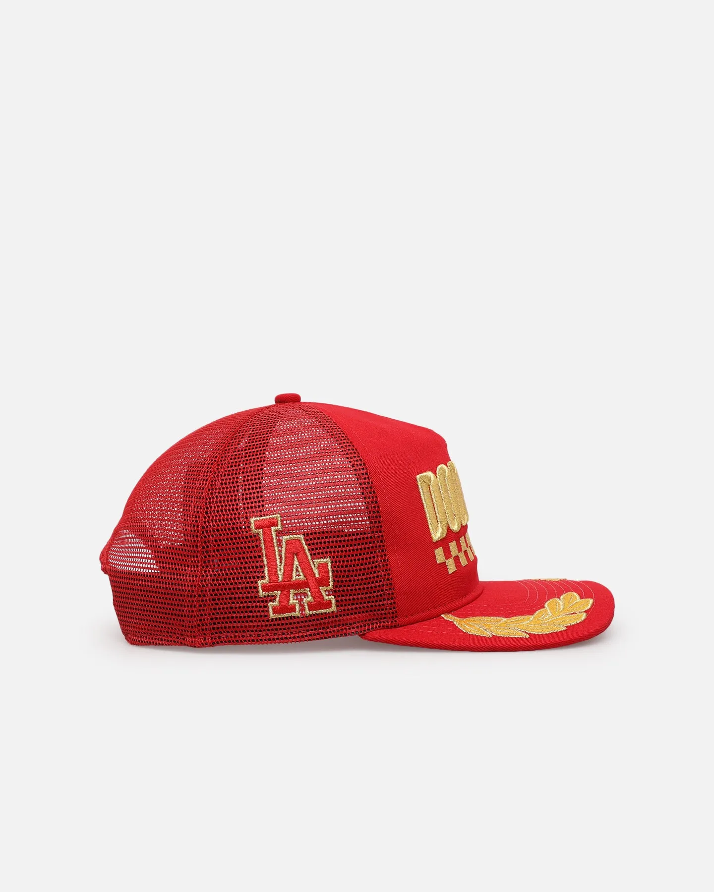 New Era Los Angeles Dodgers 'Podium Pack' Pre-Curved Golfer Trucker Snapback Scarlet/Metallic Gold sold by Culture Kings product image thumbnail 4