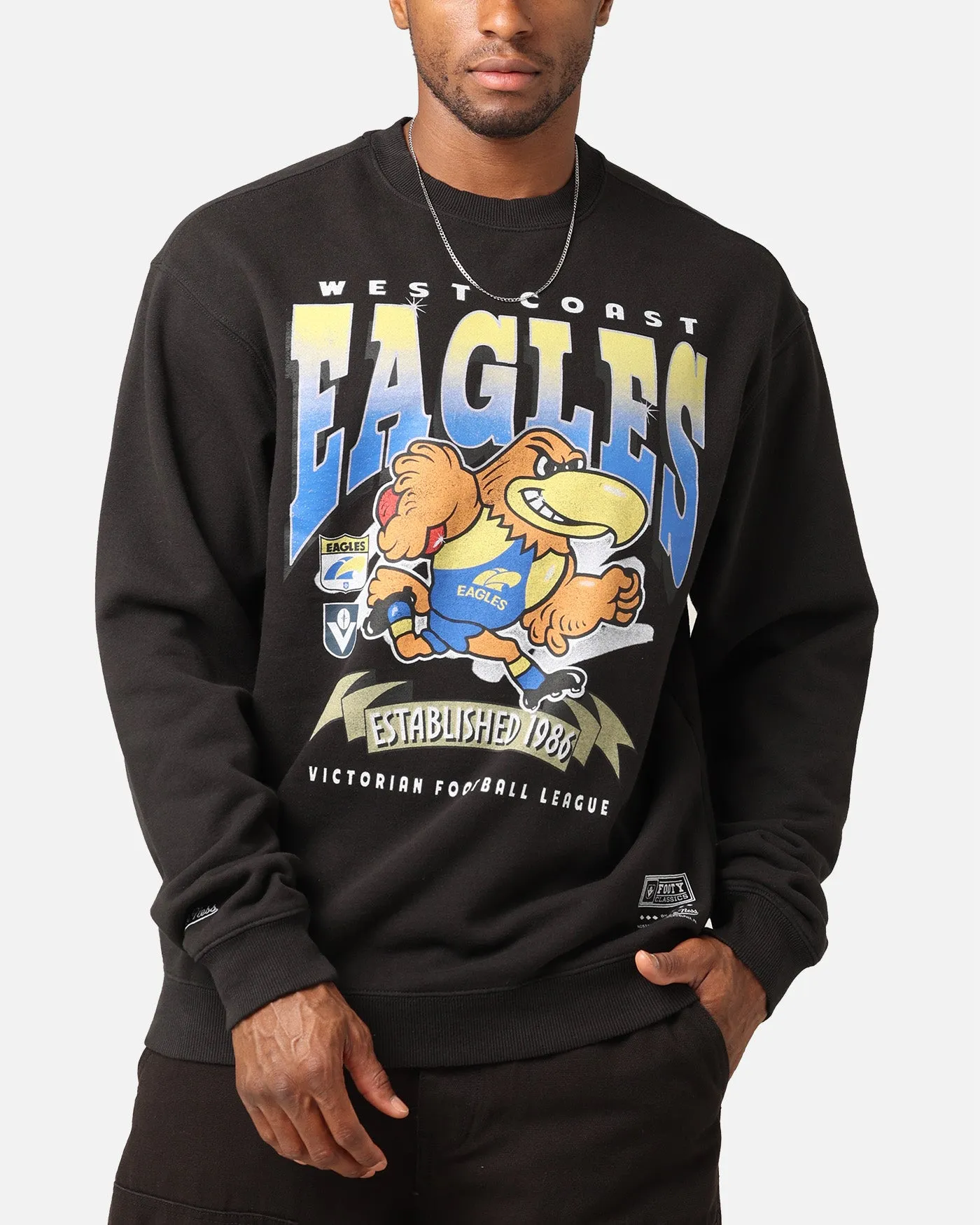 Mitchell & Ness West Coast Eagles Character Crewneck Faded Black sold by Culture Kings