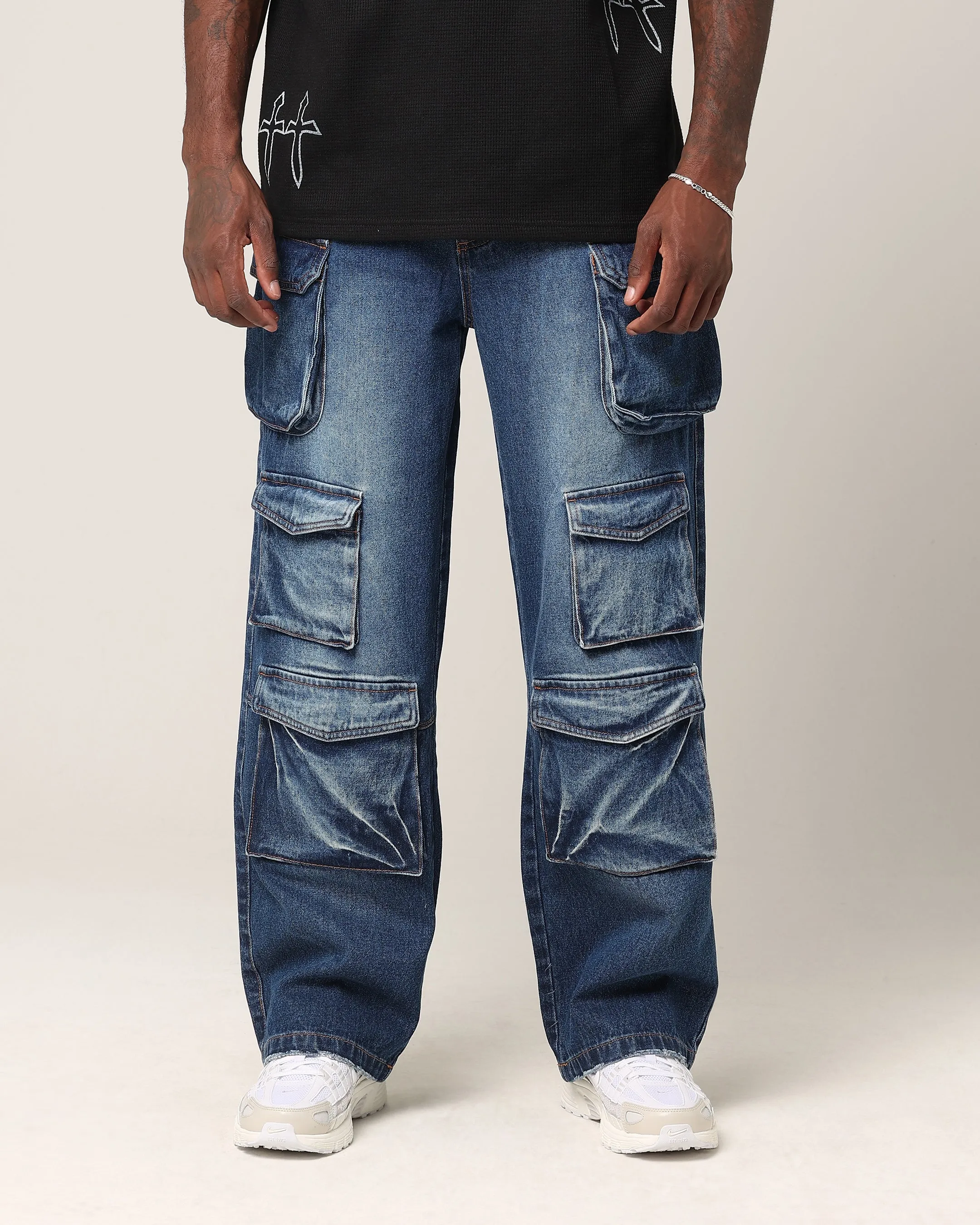 Saint Morta Baggy Cargo Pants Dark Blue Denim sold by Culture Kings