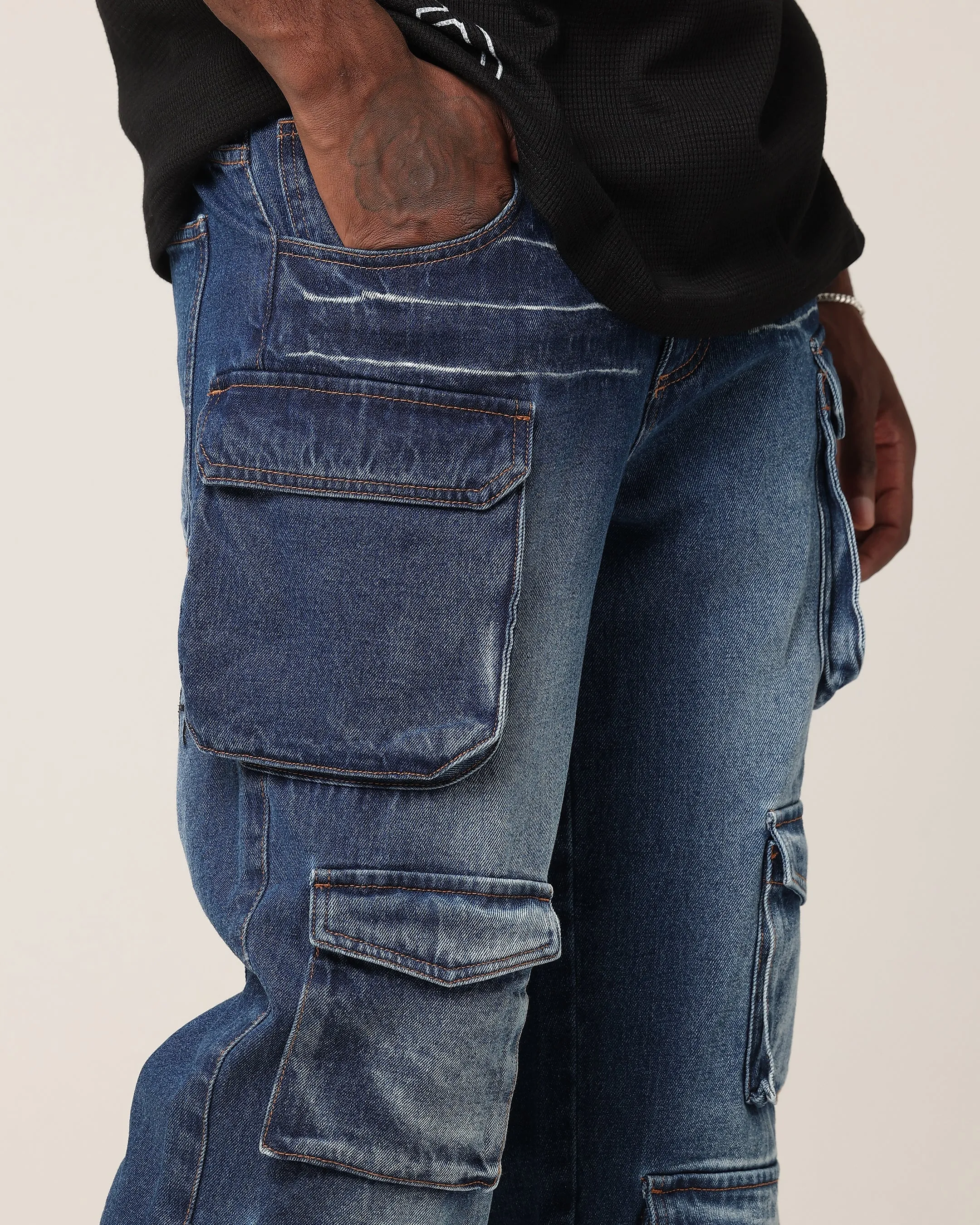 Saint Morta Baggy Cargo Pants Dark Blue Denim sold by Culture Kings product image thumbnail 3