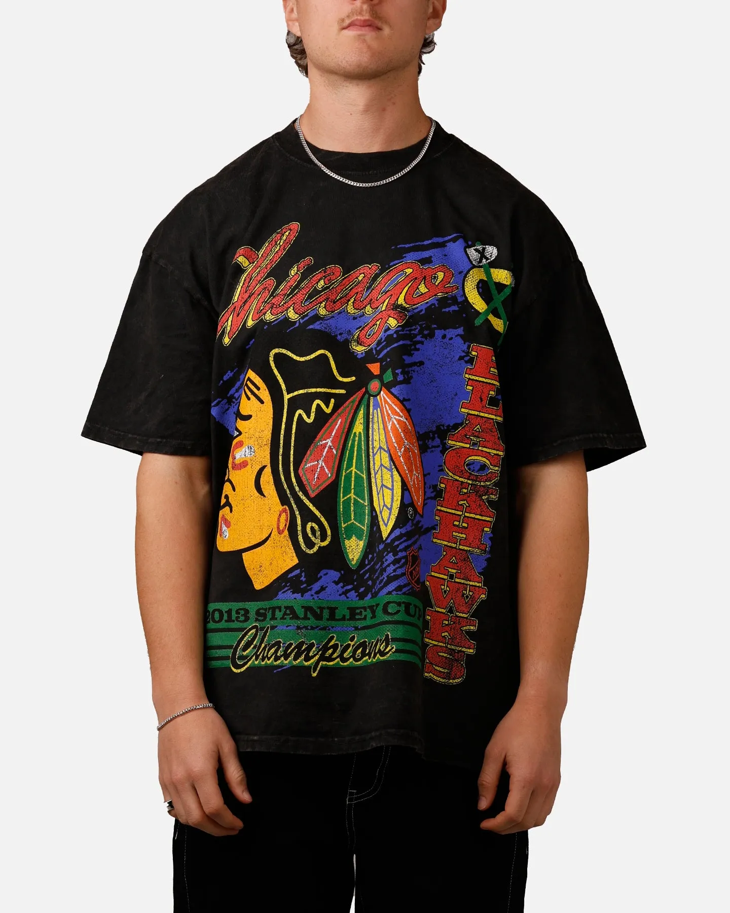 Culture Kings Chicago Blackhawks Vintage T-Shirt Black Acidwash sold by Culture Kings