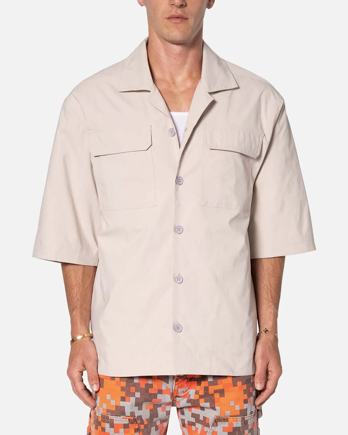 MNML Lined Woven Nylon Button Up Shirt Stone sold by Culture Kings