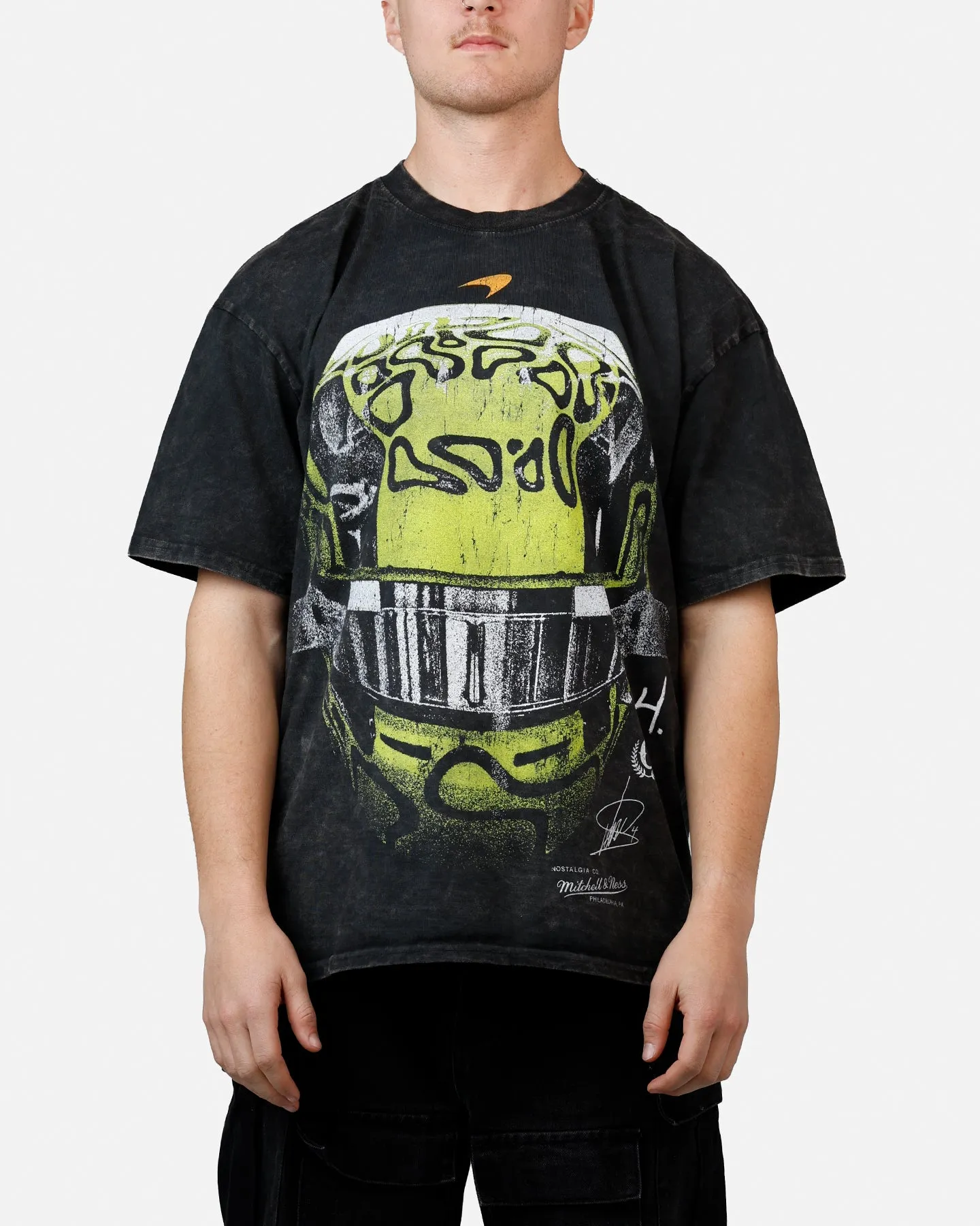 Culture Kings X Mclaren Lando Norris 'Vegas Grand Prix 2024' Helmet T-Shirt Black Acidwash sold by Culture Kings