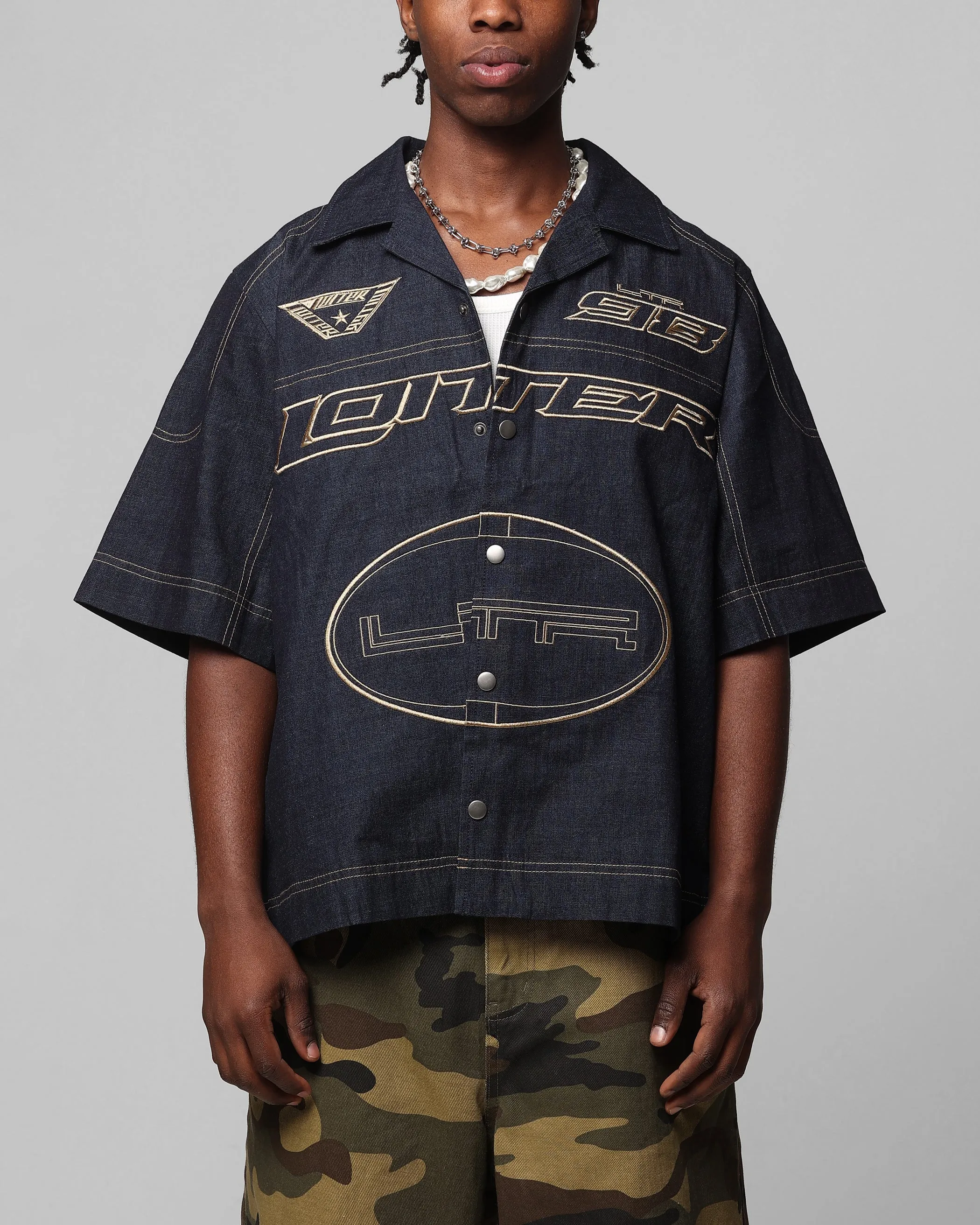 Loiter Motor Denim Button Up Shirt Indigo sold by Culture Kings