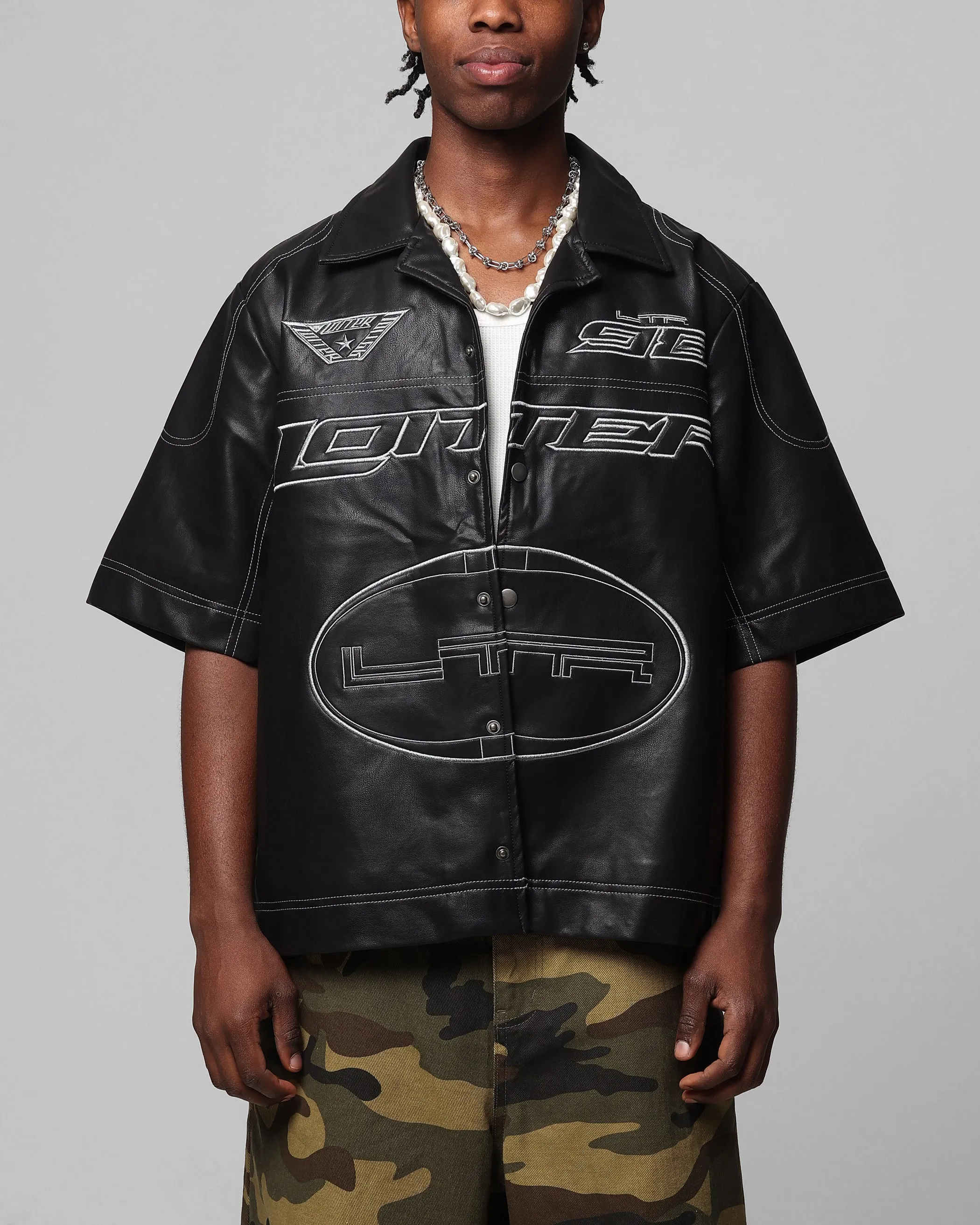 Loiter Motor PU Leather Button Up Shirt Black sold by Culture Kings
