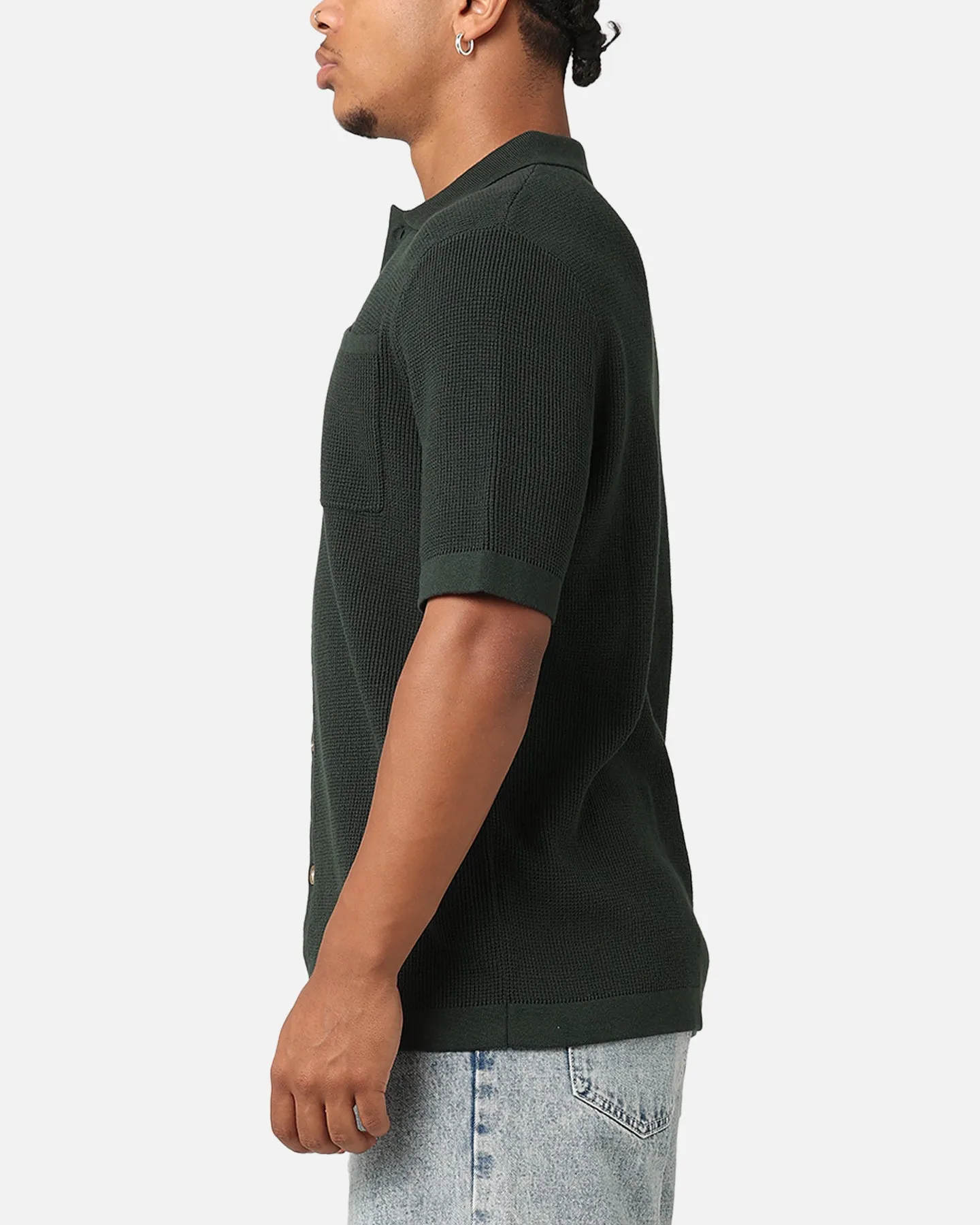 XXIII Zyair Knit Rib Button Up Shirt Dark Green sold by Culture Kings product image thumbnail 5