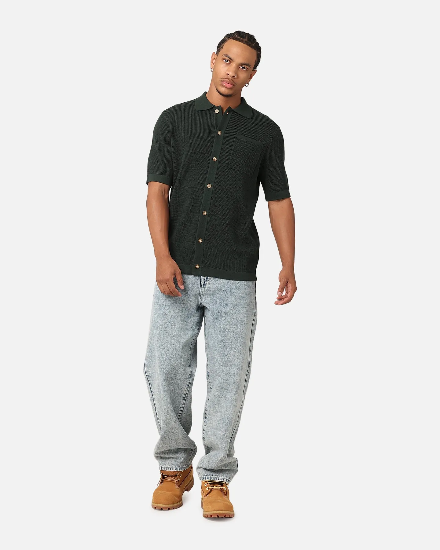 XXIII Zyair Knit Rib Button Up Shirt Dark Green sold by Culture Kings product image thumbnail 2