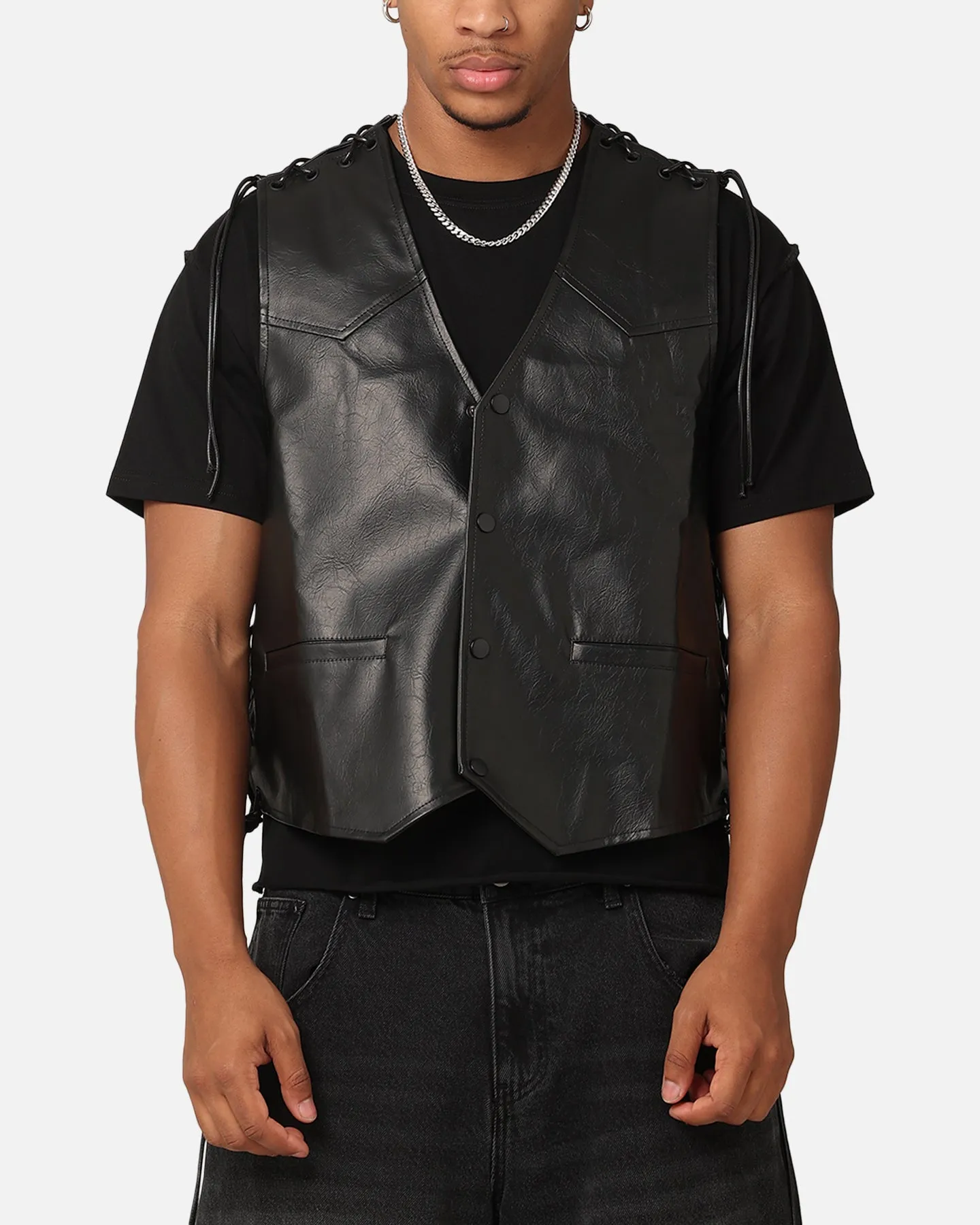 XXIII Tied Up PU Leather Vest Black sold by Culture Kings