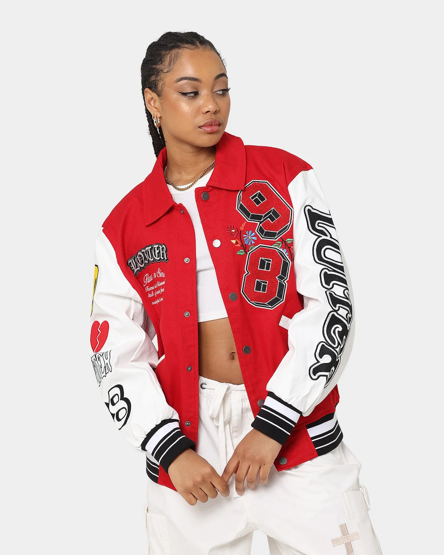 Loiter Flaws Varsity Jacket Red/Off White sold by Culture Kings