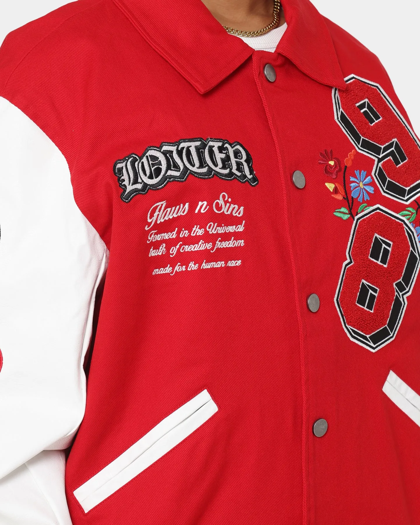 Loiter Flaws Varsity Jacket Red/Off White sold by Culture Kings product image thumbnail 4