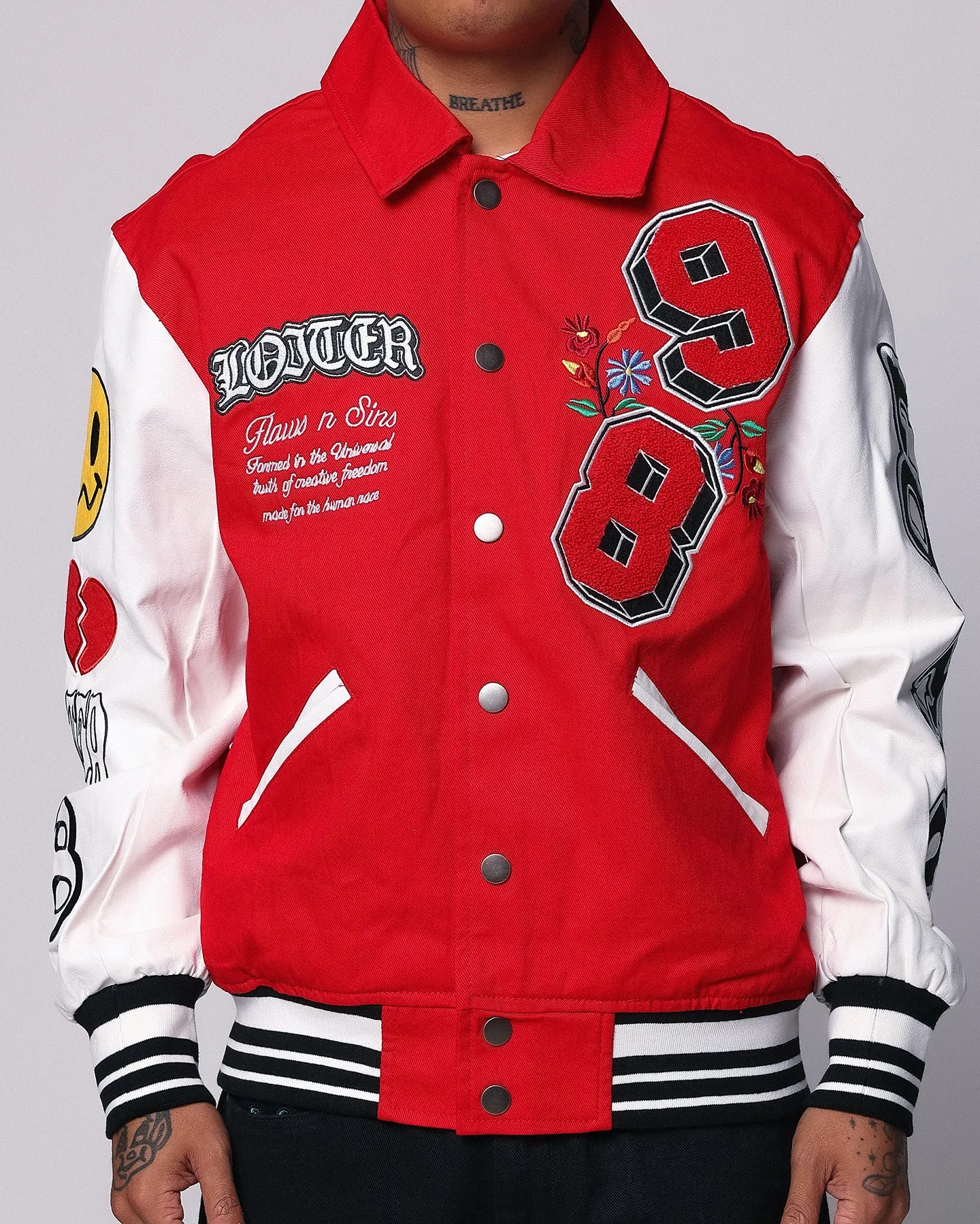 Loiter Flaws Varsity Jacket Red/Off White sold by Culture Kings