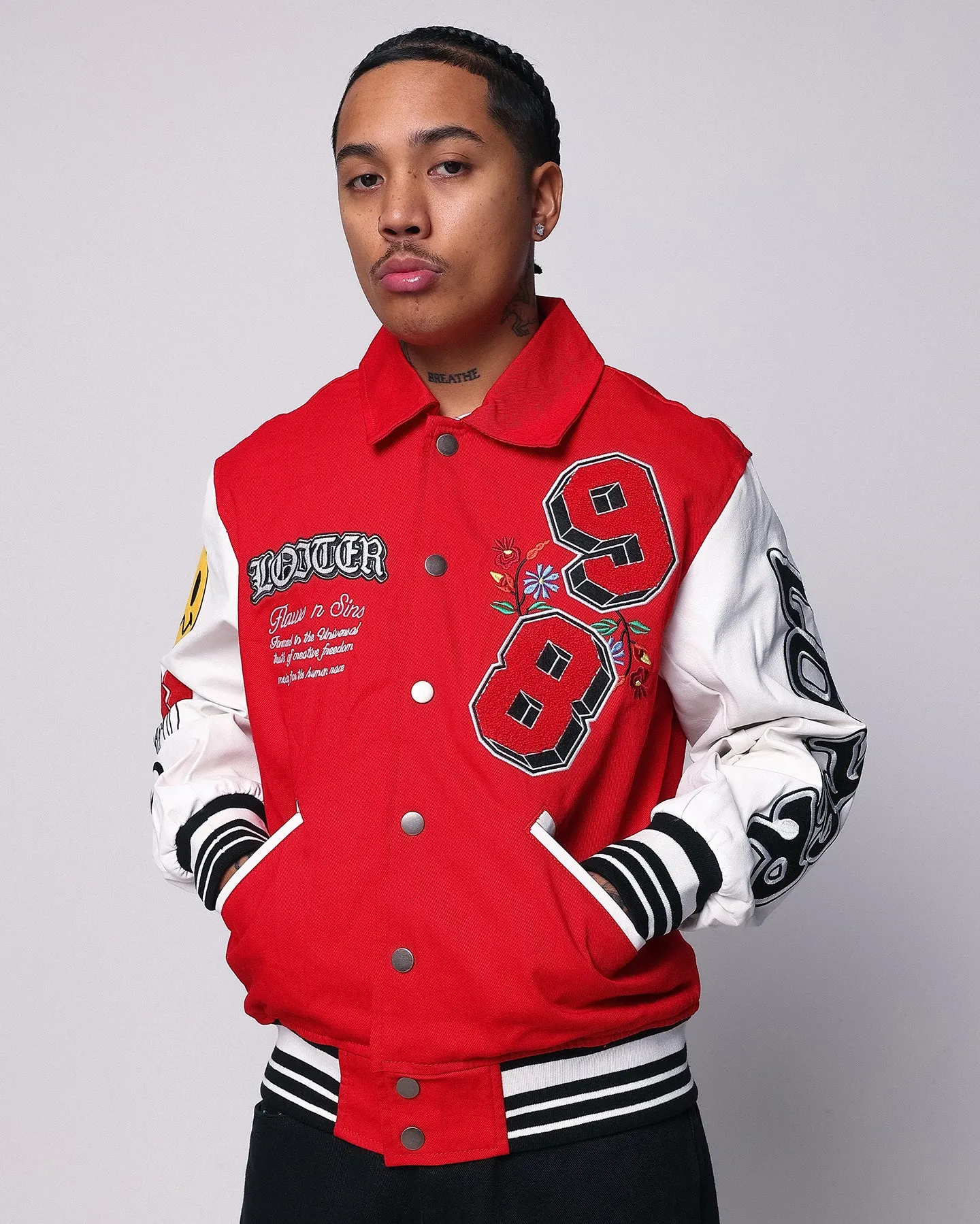 Loiter Flaws Varsity Jacket Red/Off White sold by Culture Kings product image thumbnail 2