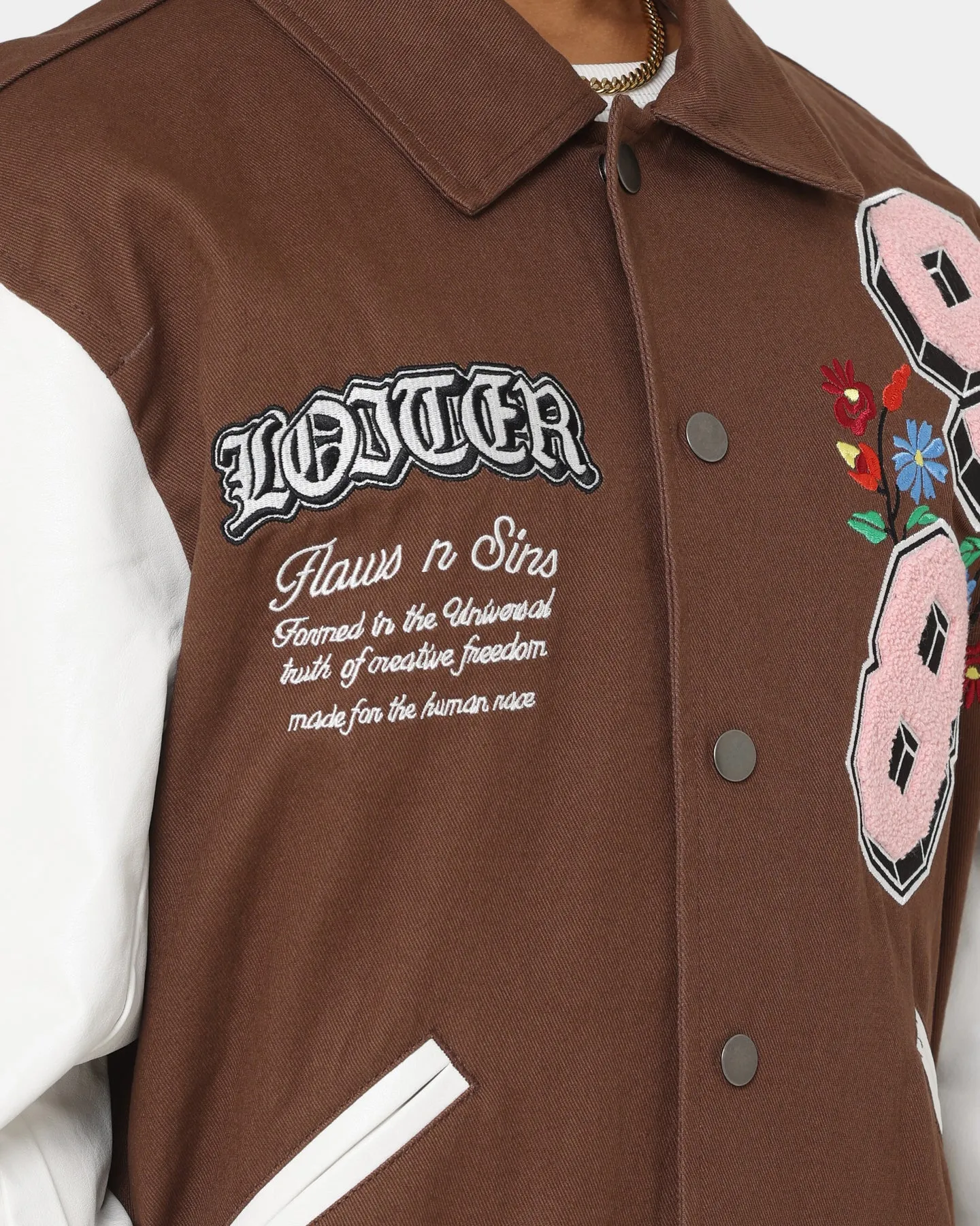 Loiter Flaws Varsity Jacket Brown/Off White sold by Culture Kings product image thumbnail 4