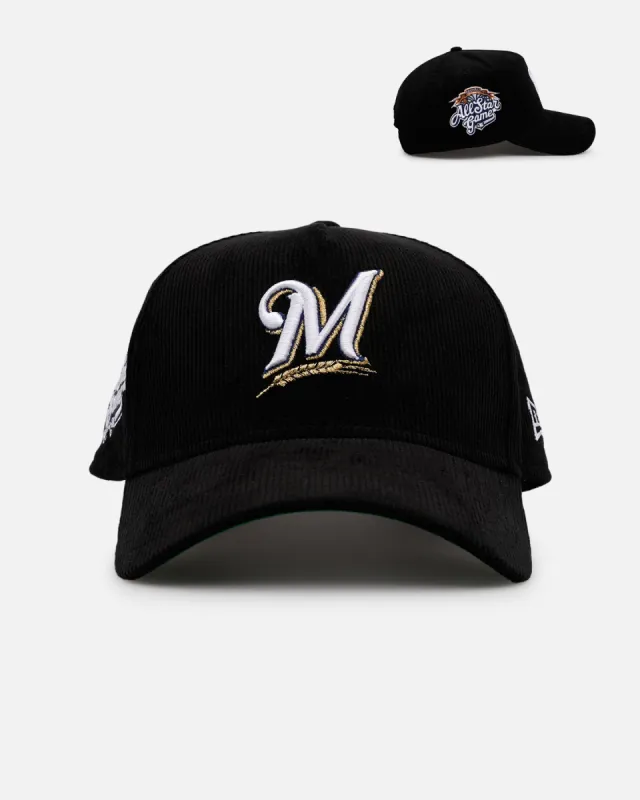 New Era Milwaukee Brewers 'Black Cord' 9FORTY A-Frame Corduroy Snapback Black sold by Culture Kings