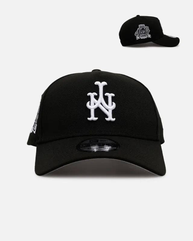New Era New York Mets 'Black White Upside Down Logo' 9FORTY A-Frame Snapback Black/White sold by Culture Kings