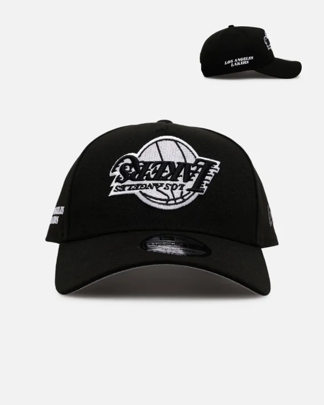 New Era Los Angeles Lakers 'Black White Upside Down Logo' 9FORTY A-Frame Snapback Black/White sold by Culture Kings