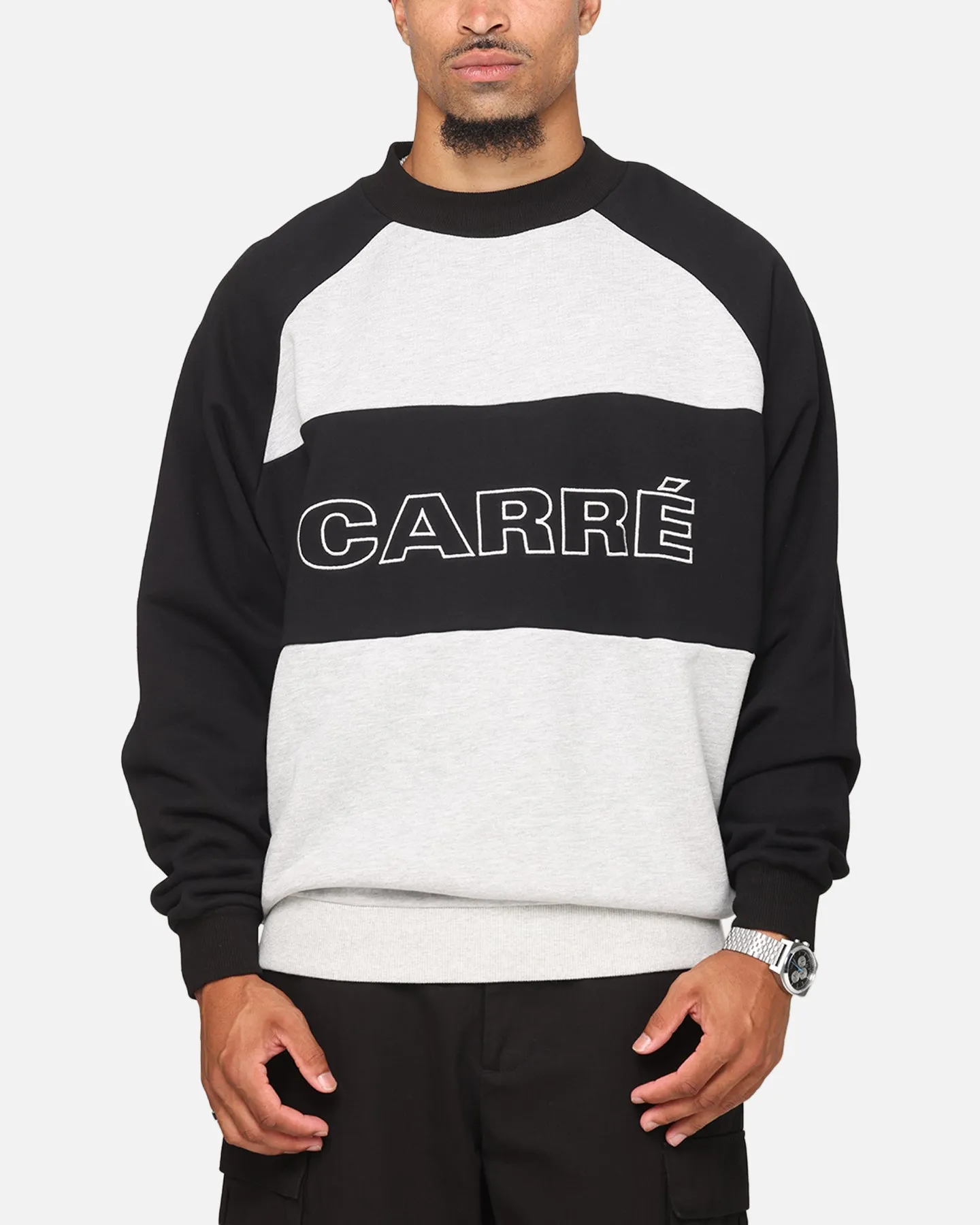 Carre Panel Raglan Crewneck Black/Grey Marle sold by Culture Kings