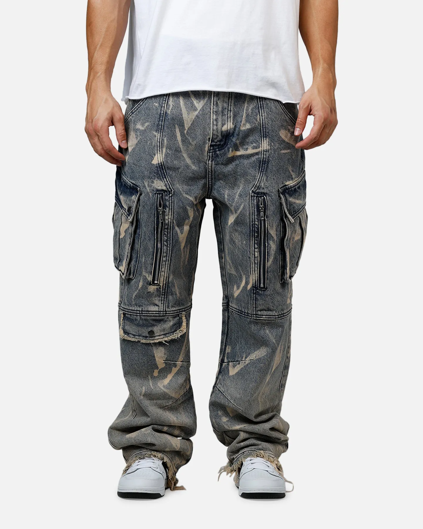 MNML Ultra Baggy Rip Denim Cargo Pant Blue sold by Culture Kings