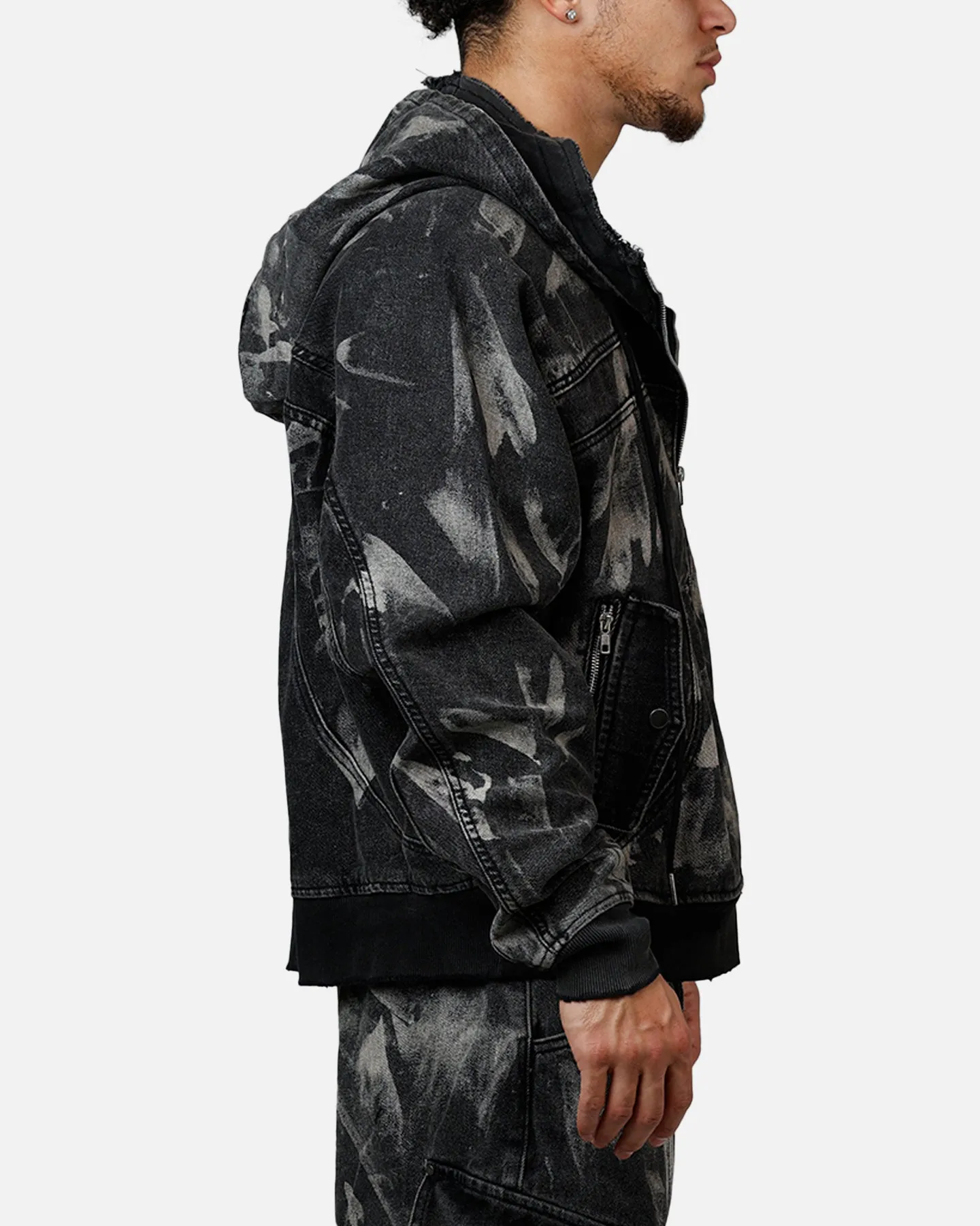 MNML Double Denim Hood Bomb Jacket Black sold by Culture Kings product image thumbnail 4