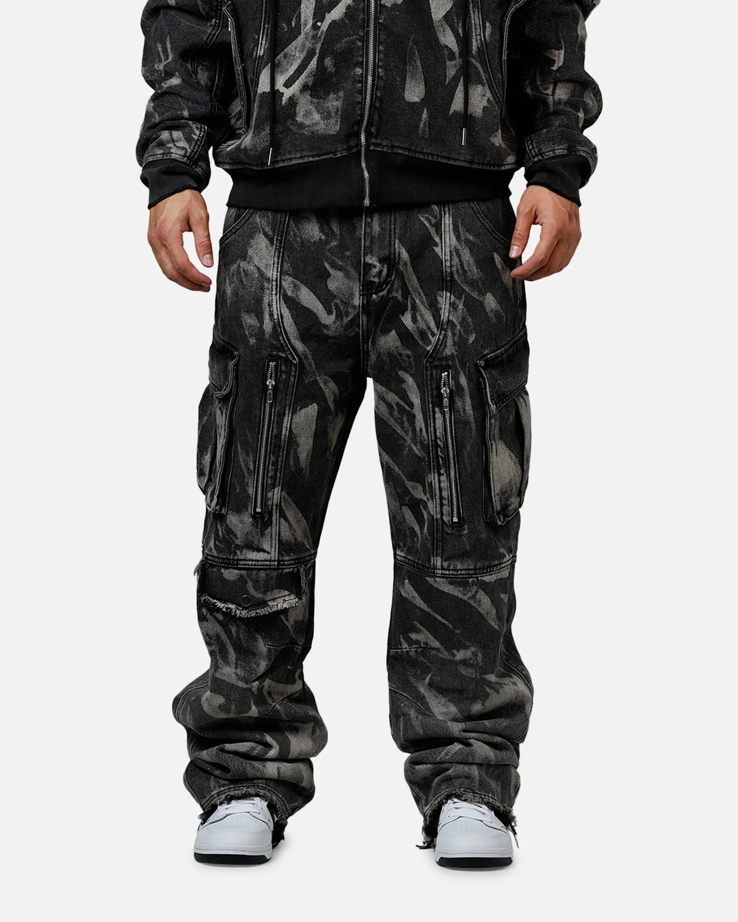MNML Ultra Baggy Rip Denim Cargo Pant Black sold by Culture Kings