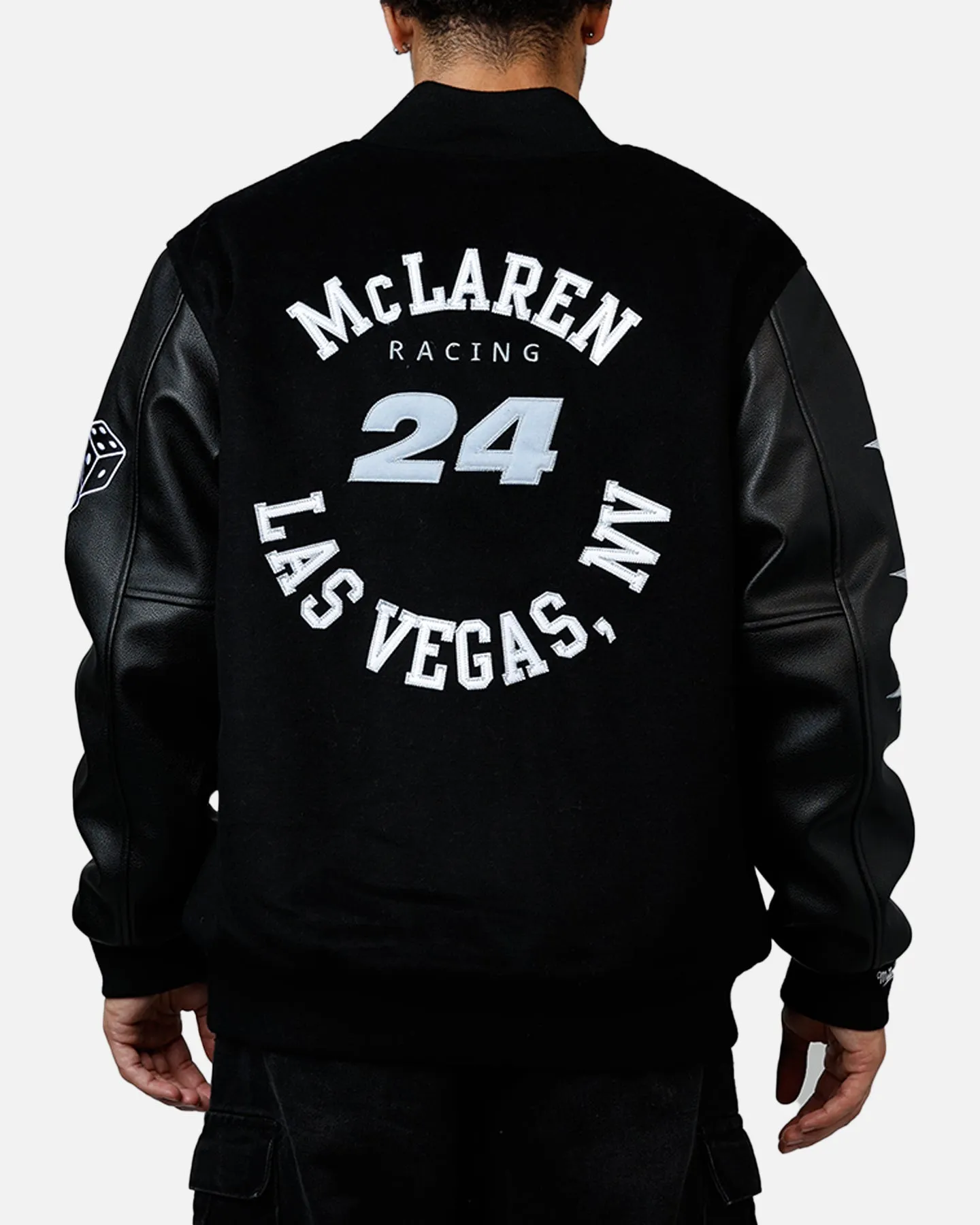 Mitchell & Ness X Mclaren 'Vegas Grad Prix 2024' Varsity Jacket Black sold by Culture Kings